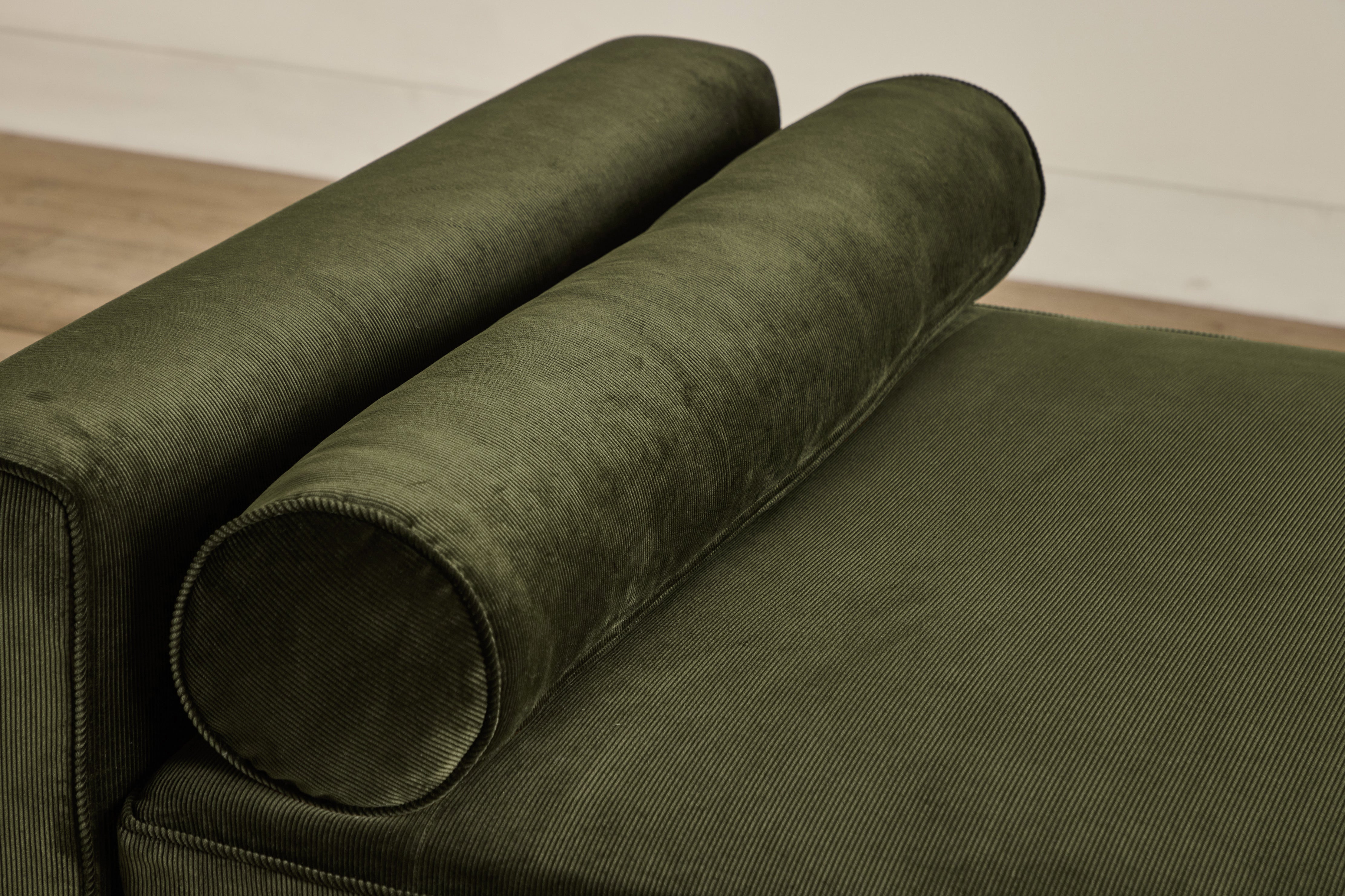Shown in Holland & Sherry Dark Olive Corduroy and Natural Oak