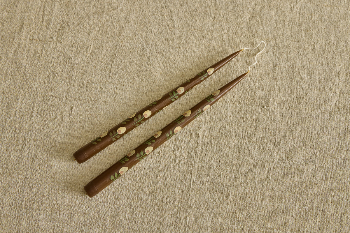 Dark Brown Tapers with Light Yellow Florals