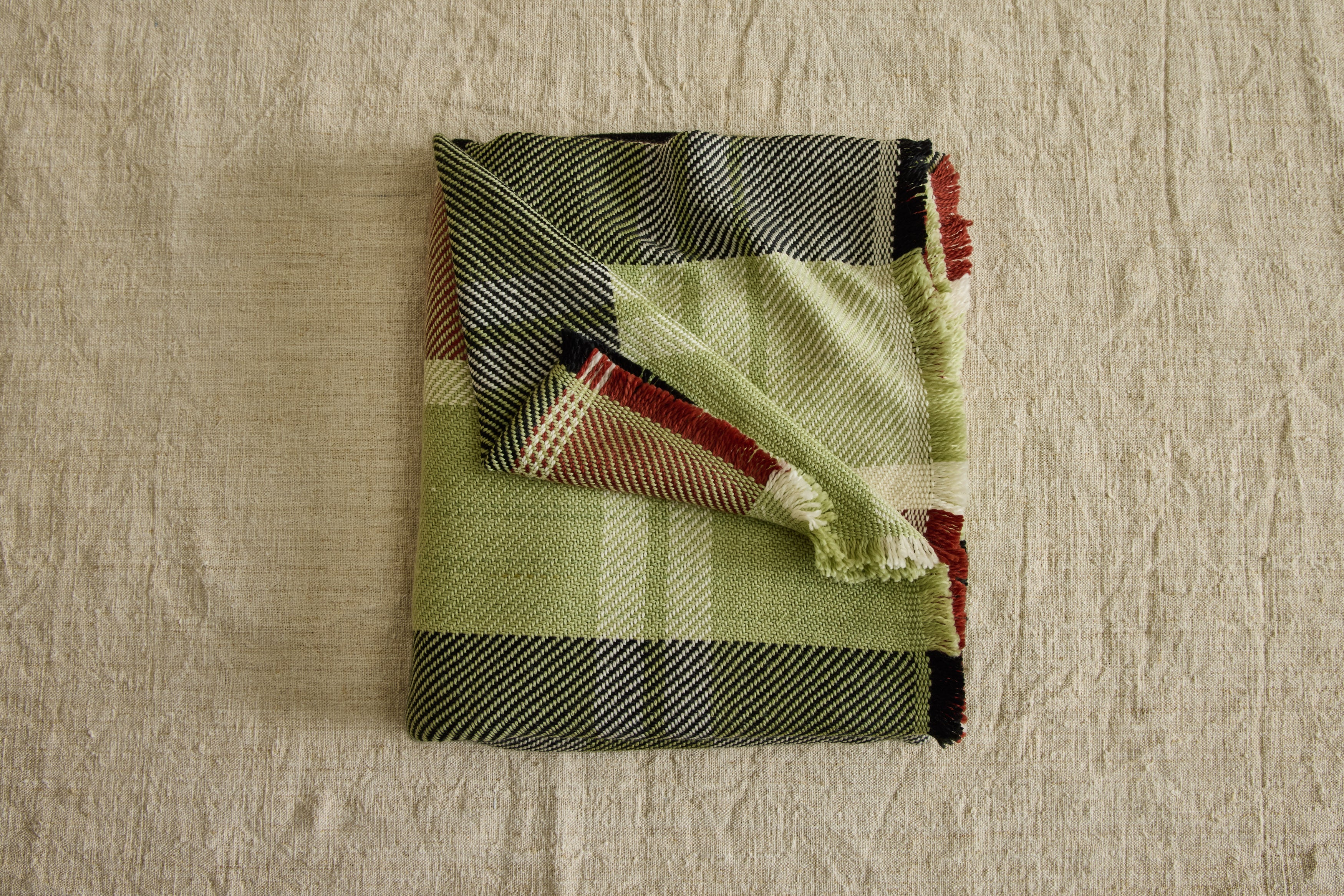 Merino Wool & Cashmere Throw in Basil Plaid