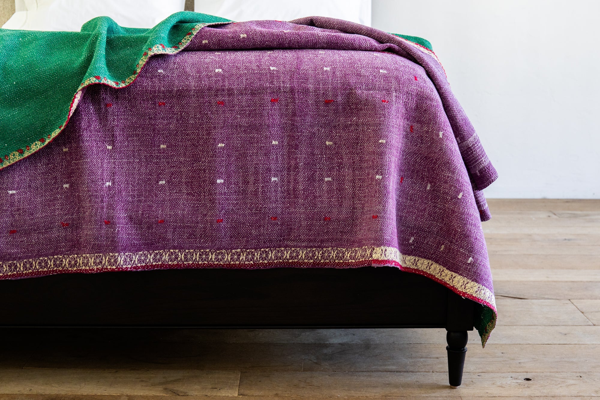 Green and Purple Kantha Quilt (Reversible)