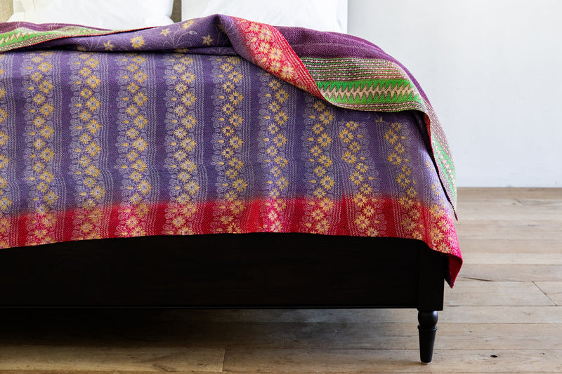 Purple and Green Kantha Quilt (Reversible)