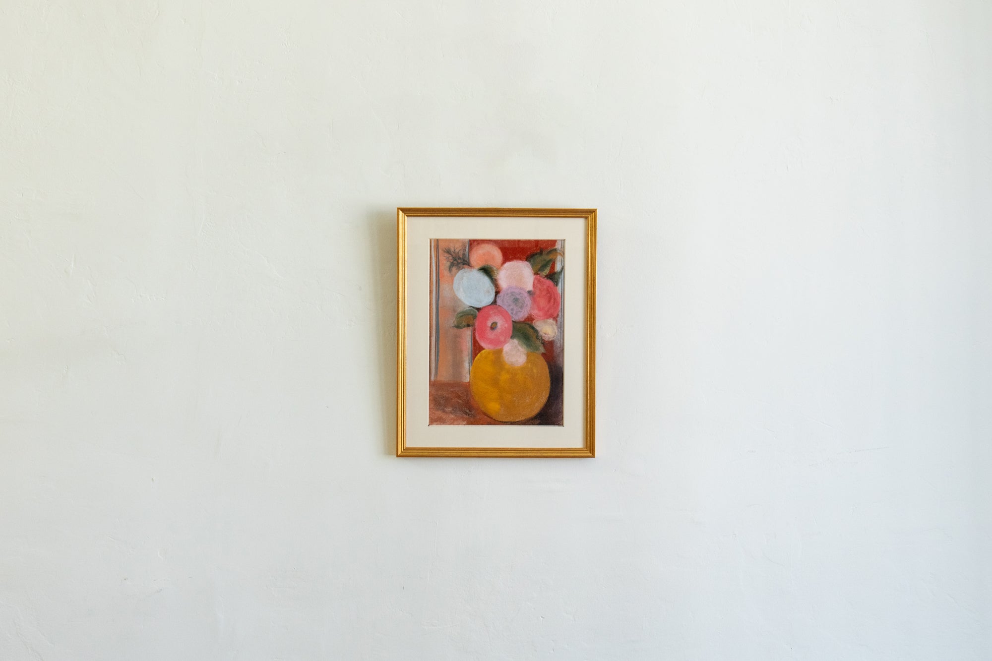 Liz Young, Pink Arrangement & Striped Wallpaper