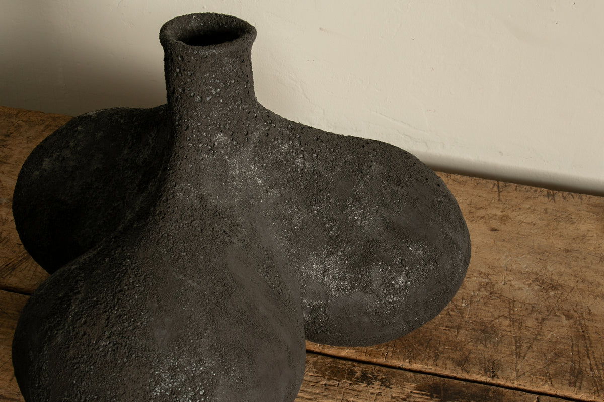 Large Tripod Vessel, Black Volcanic Glaze