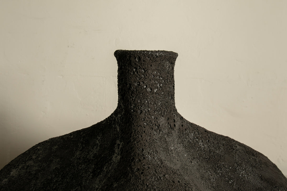 Large Tripod Vessel, Black Volcanic Glaze