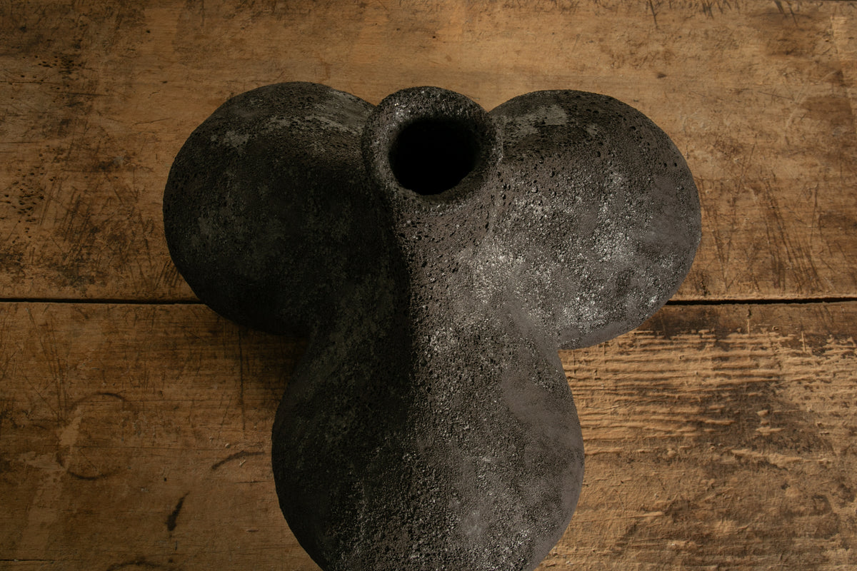 Large Tripod Vessel, Black Volcanic Glaze