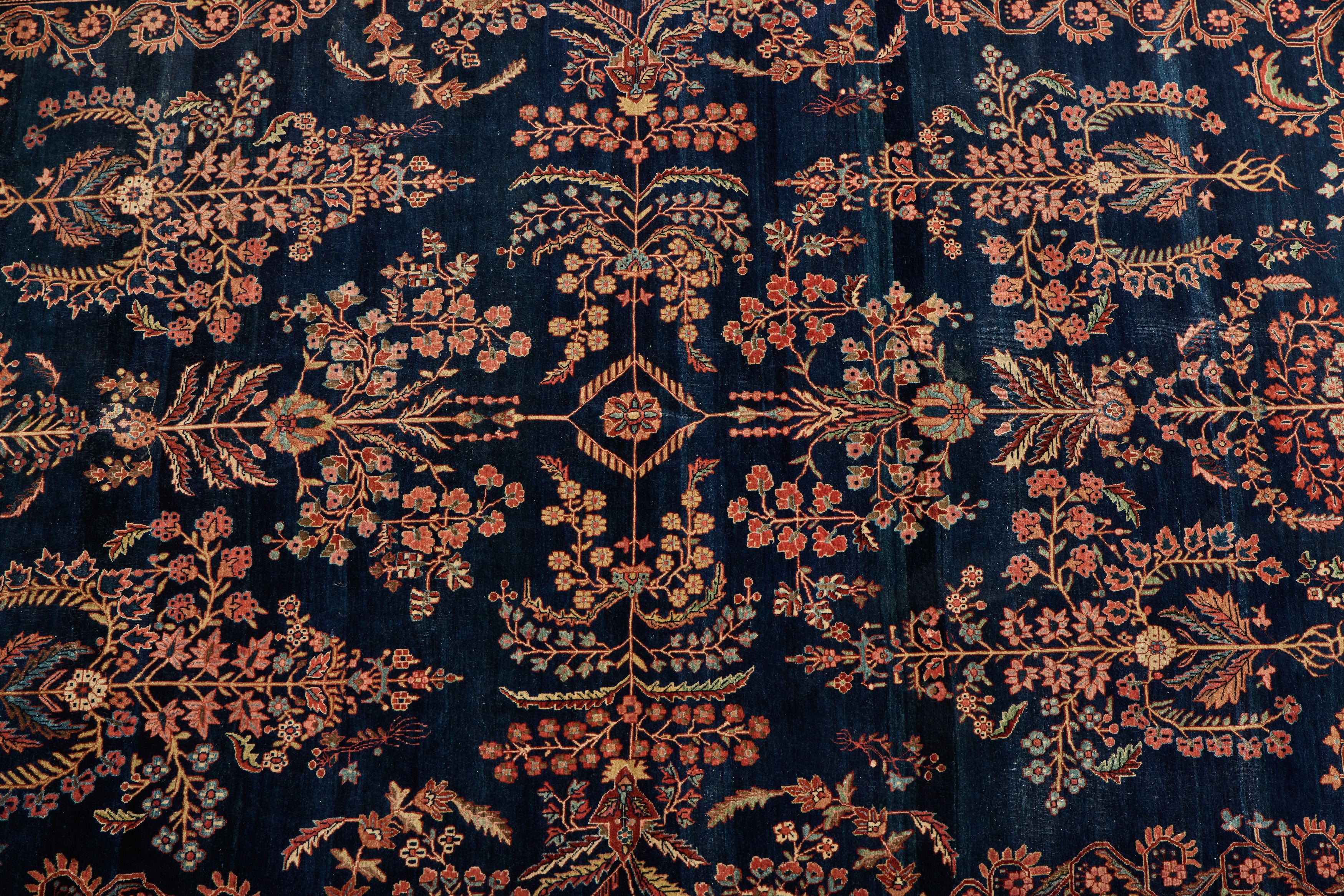 Blue Persian Floral Sarouk Rug 9' X 11'8
