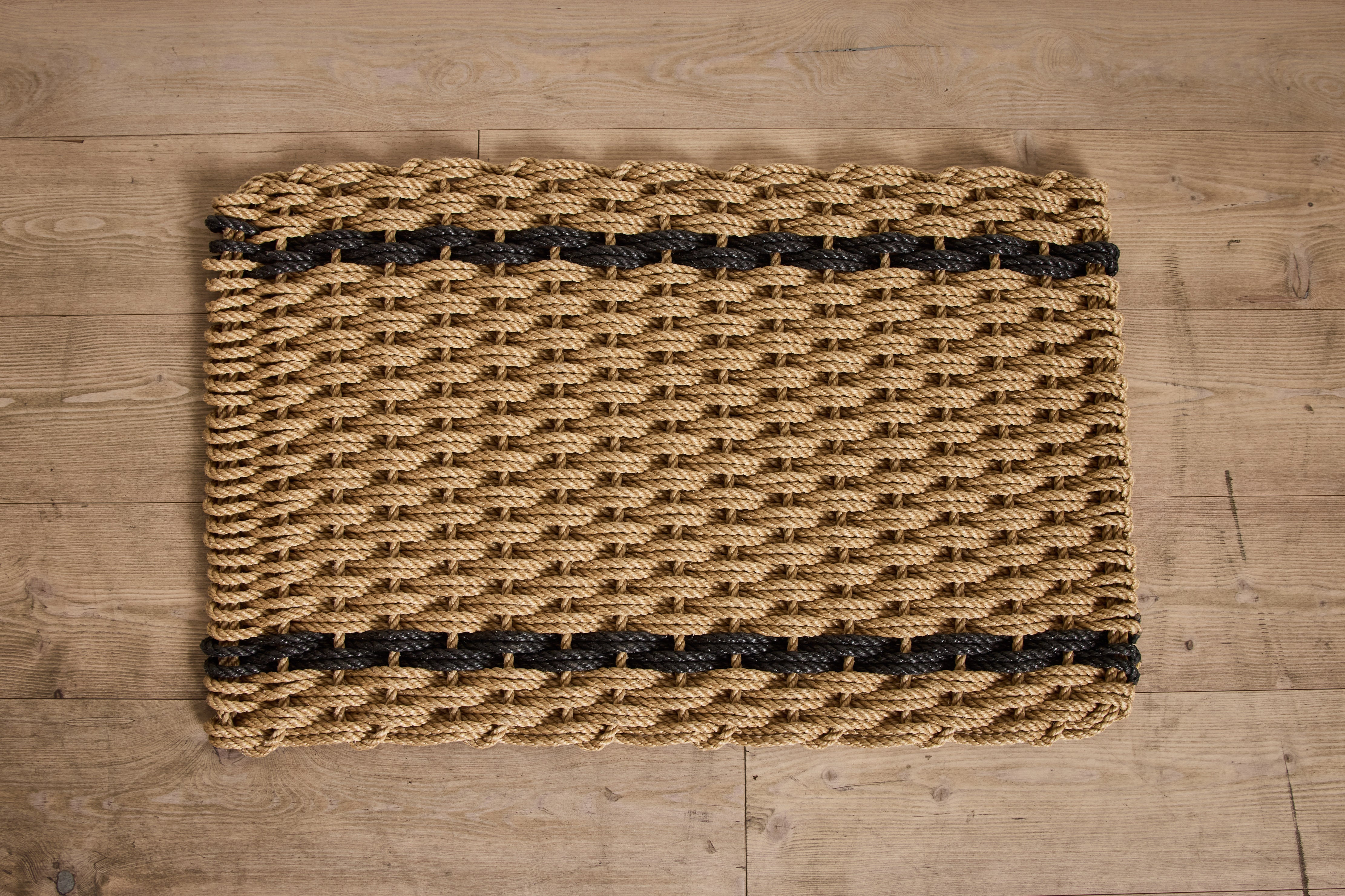 Woven Doormat in Wheat with Charcoal Stripe