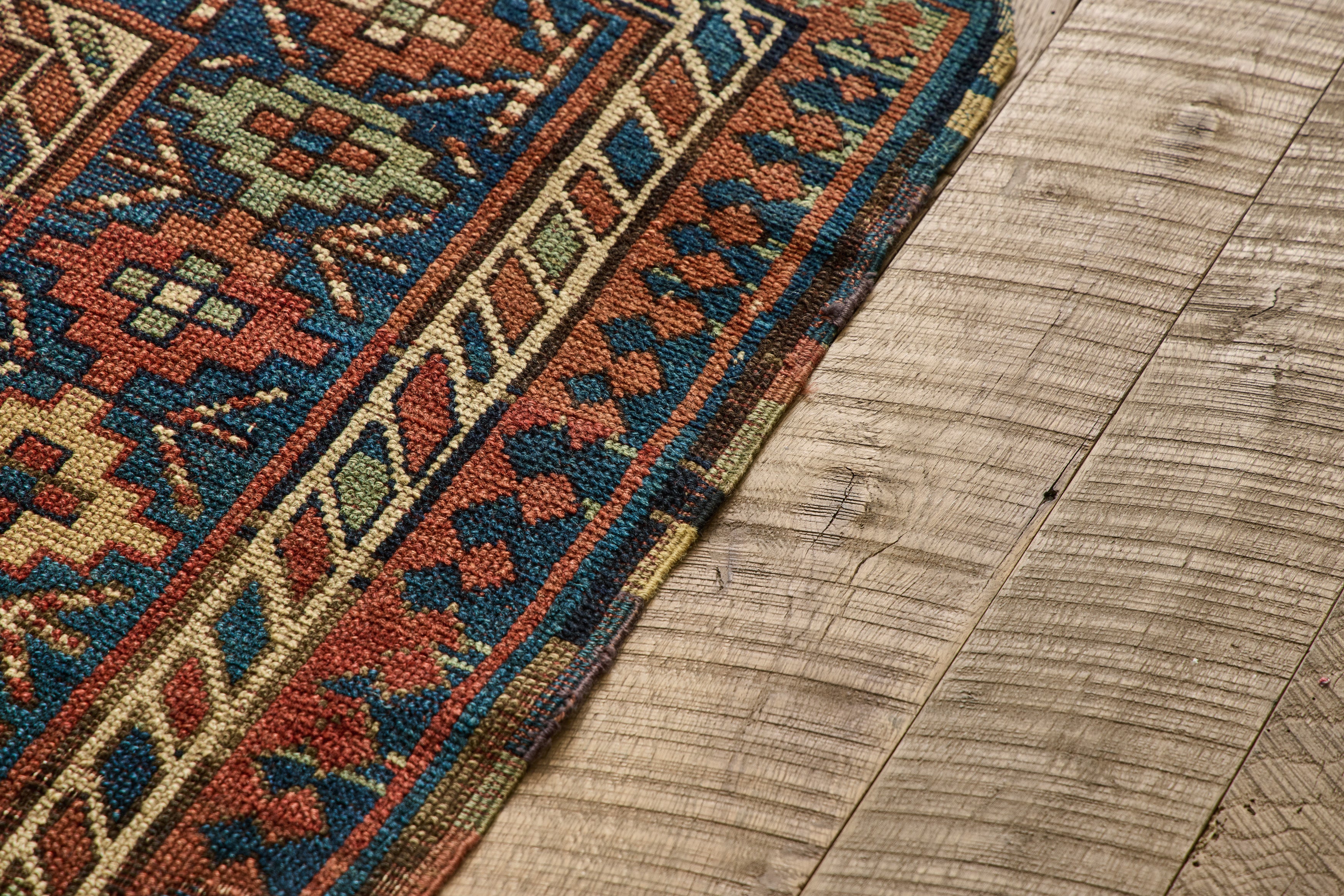Blue & Red Kazak Rug 4'8 X 8'2