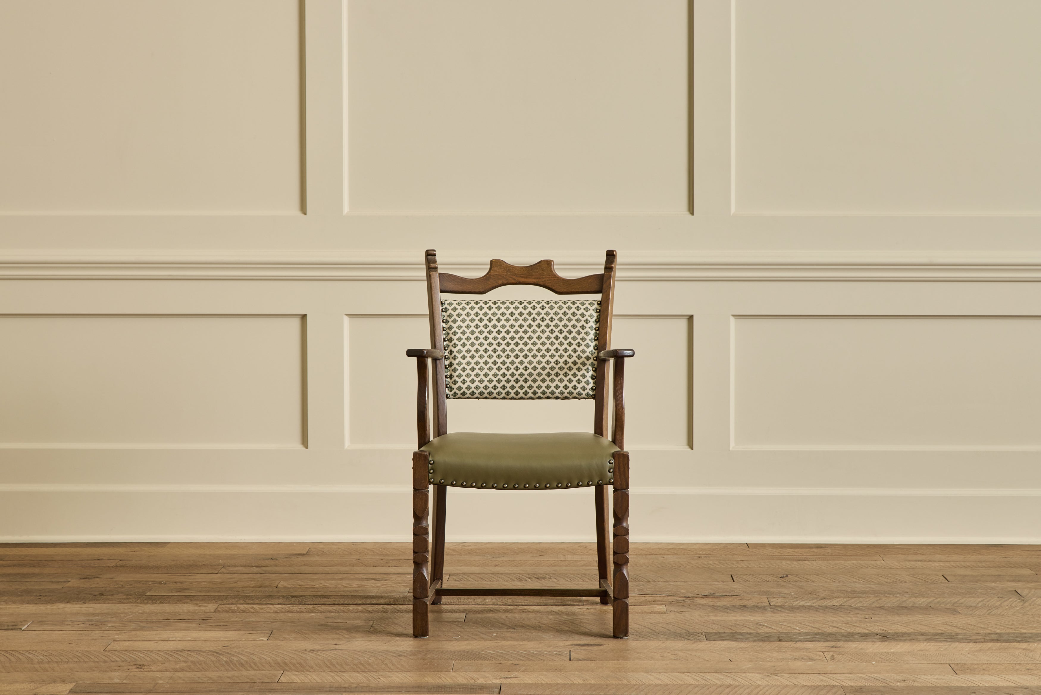 Set of 6 Dark Oak & Leather Chairs