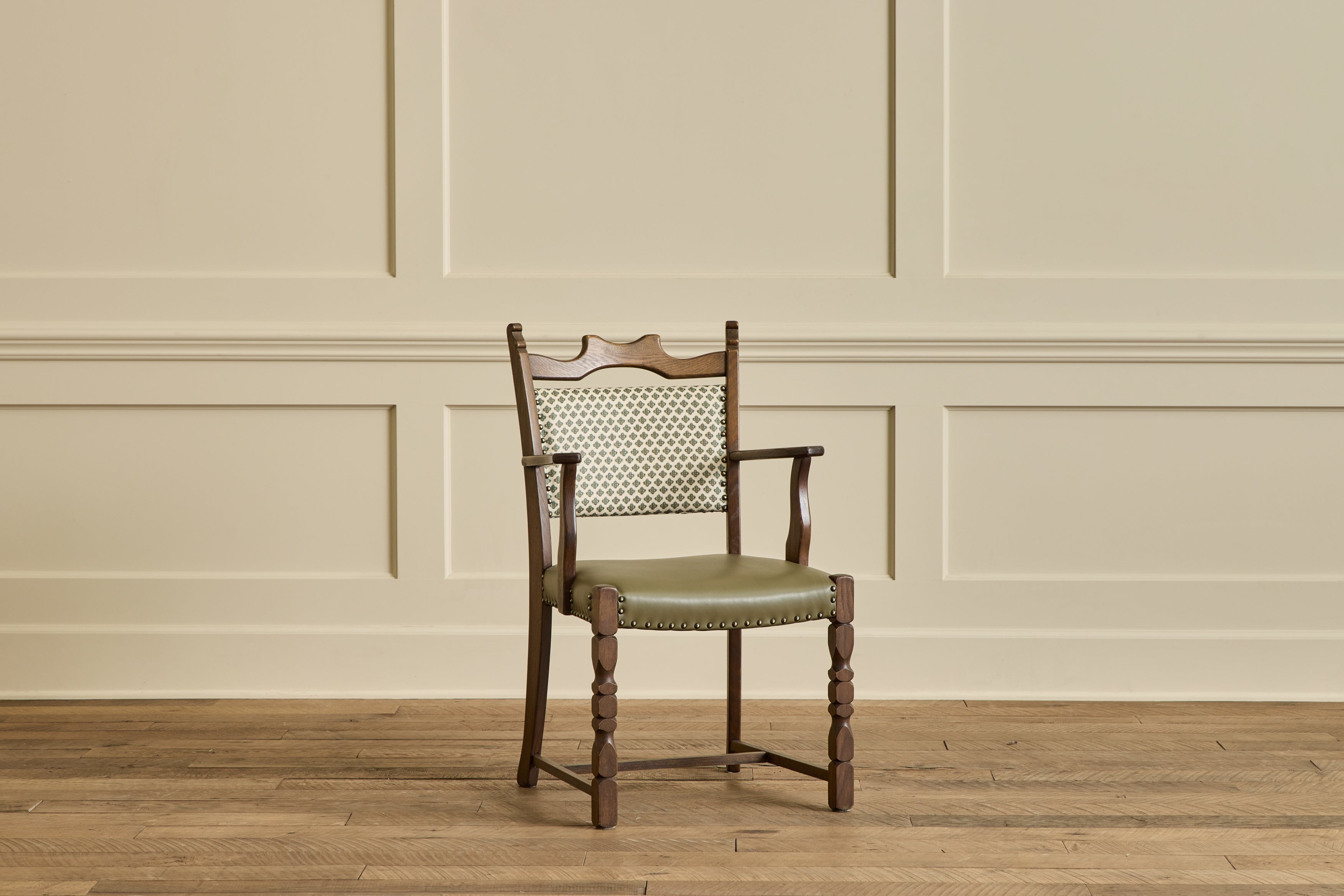 Set of 6 Dark Oak & Leather Chairs