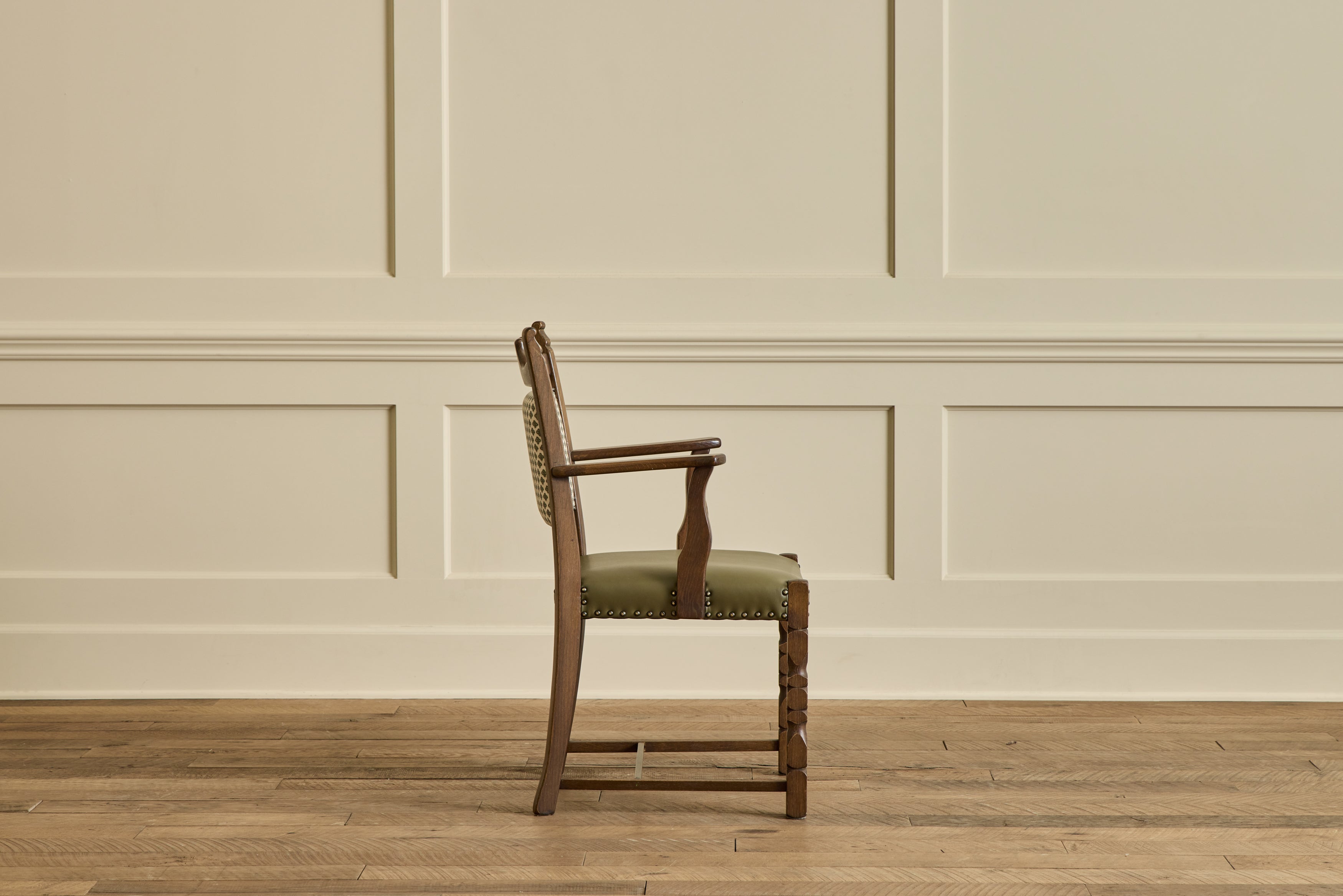 Set of 6 Dark Oak & Leather Chairs