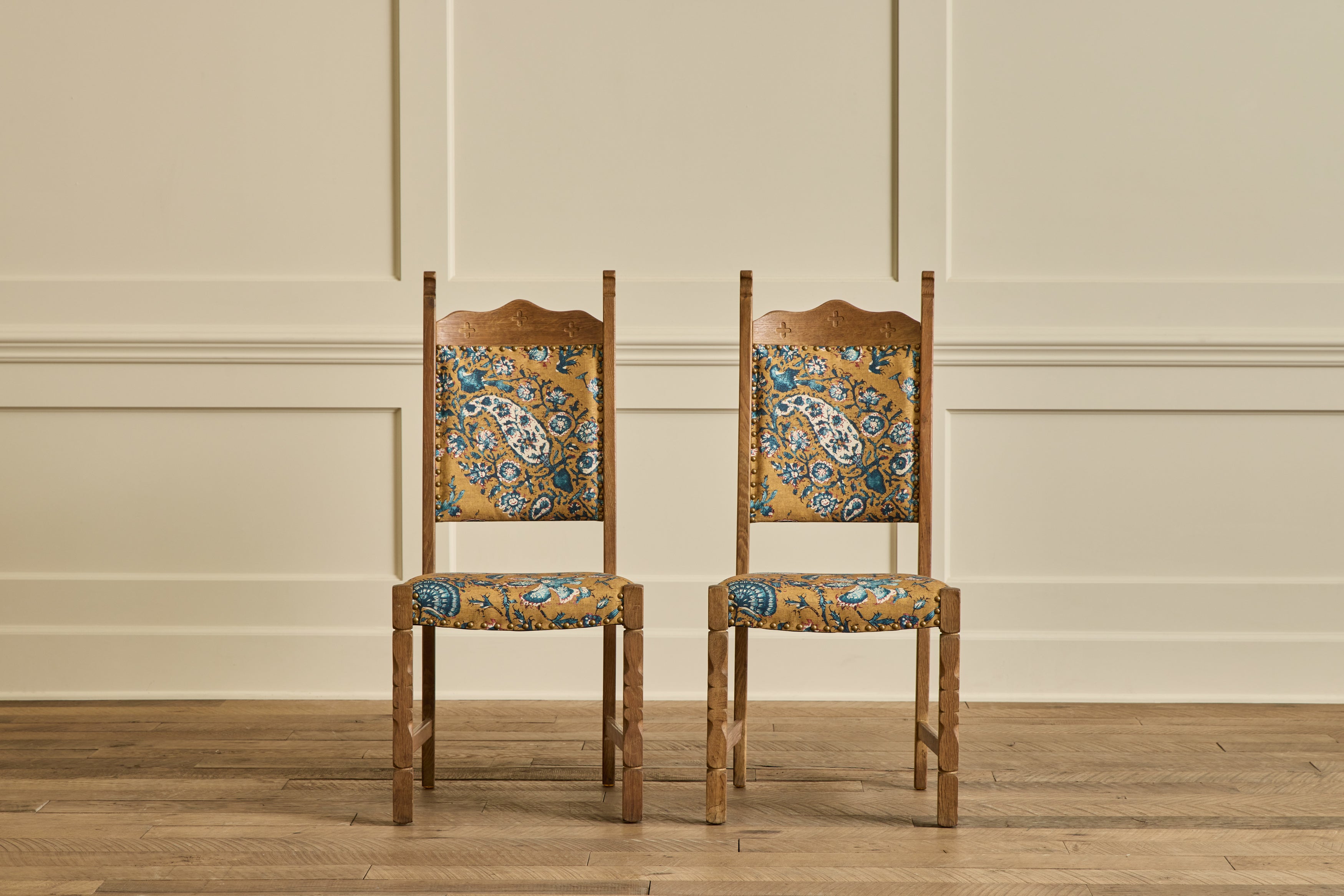 Pair of Carved Oak Side Chairs