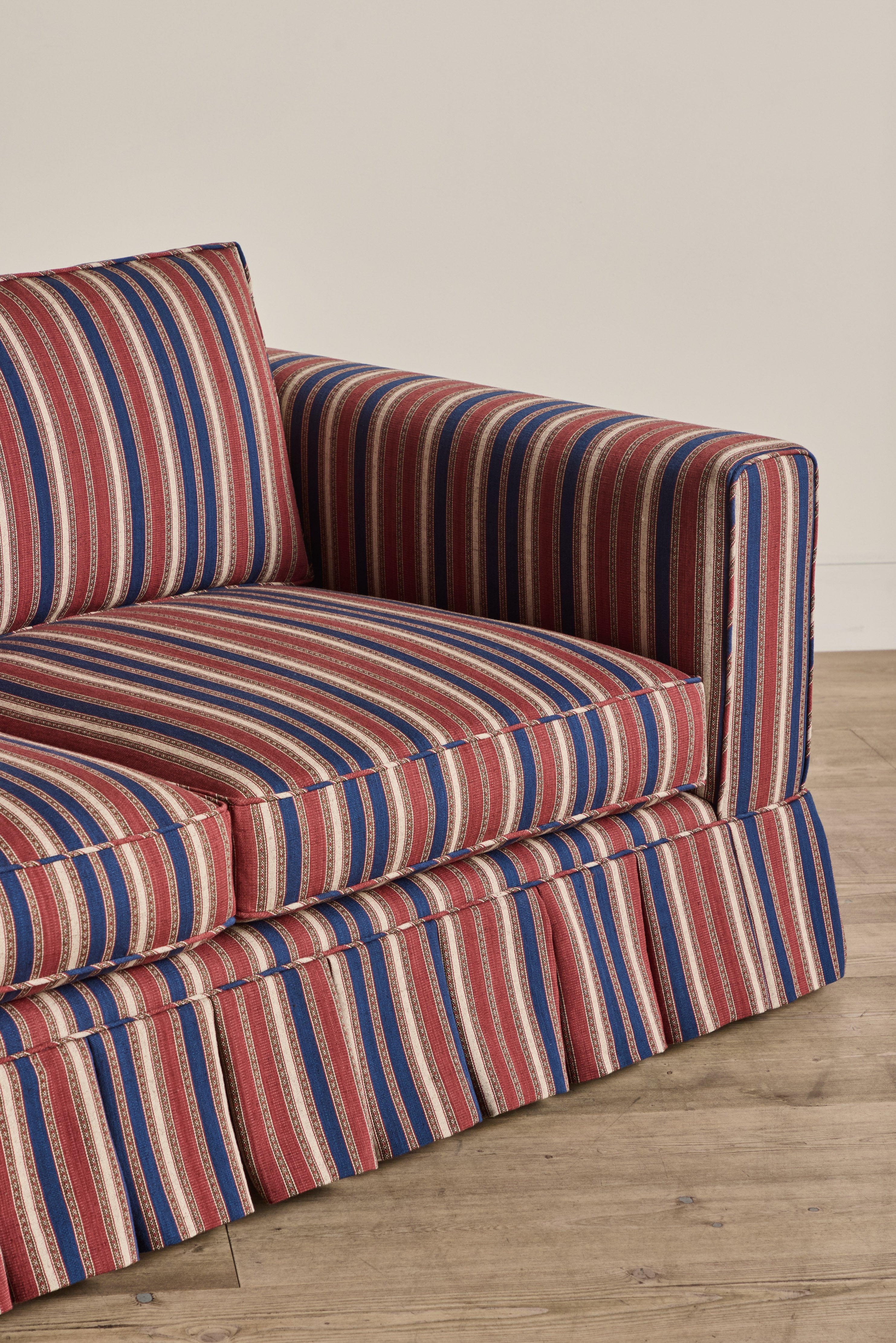 Shown in Customer's Own Material (Susan Deliss, Simit Red Indigo Cream and Natural Oak), 98 In.