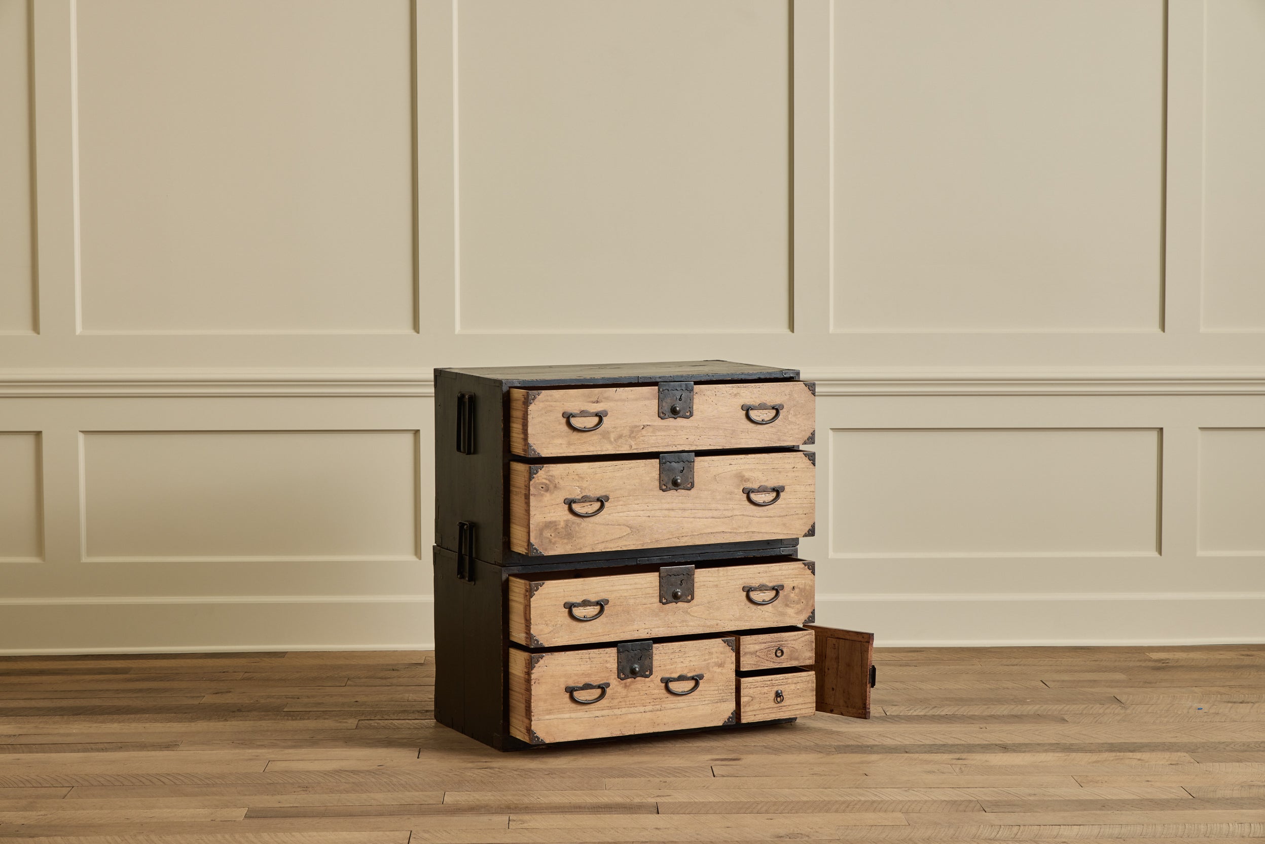 2 Piece Black Case Tansu Chest