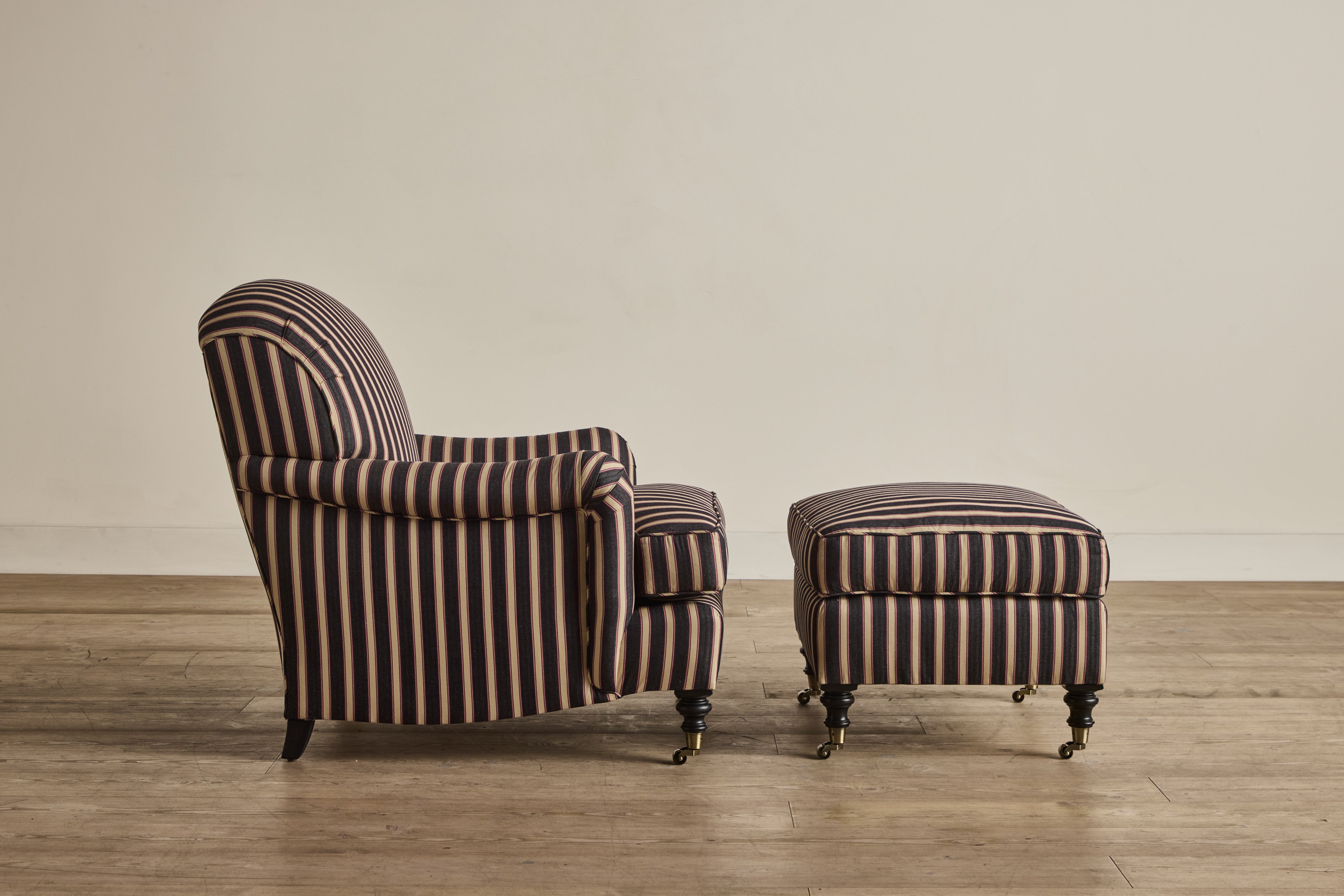 Shown in Customer's Own Material (Ian Mankin, Silhouette Stripe in Black/Claret and Dark Oak), Small Size