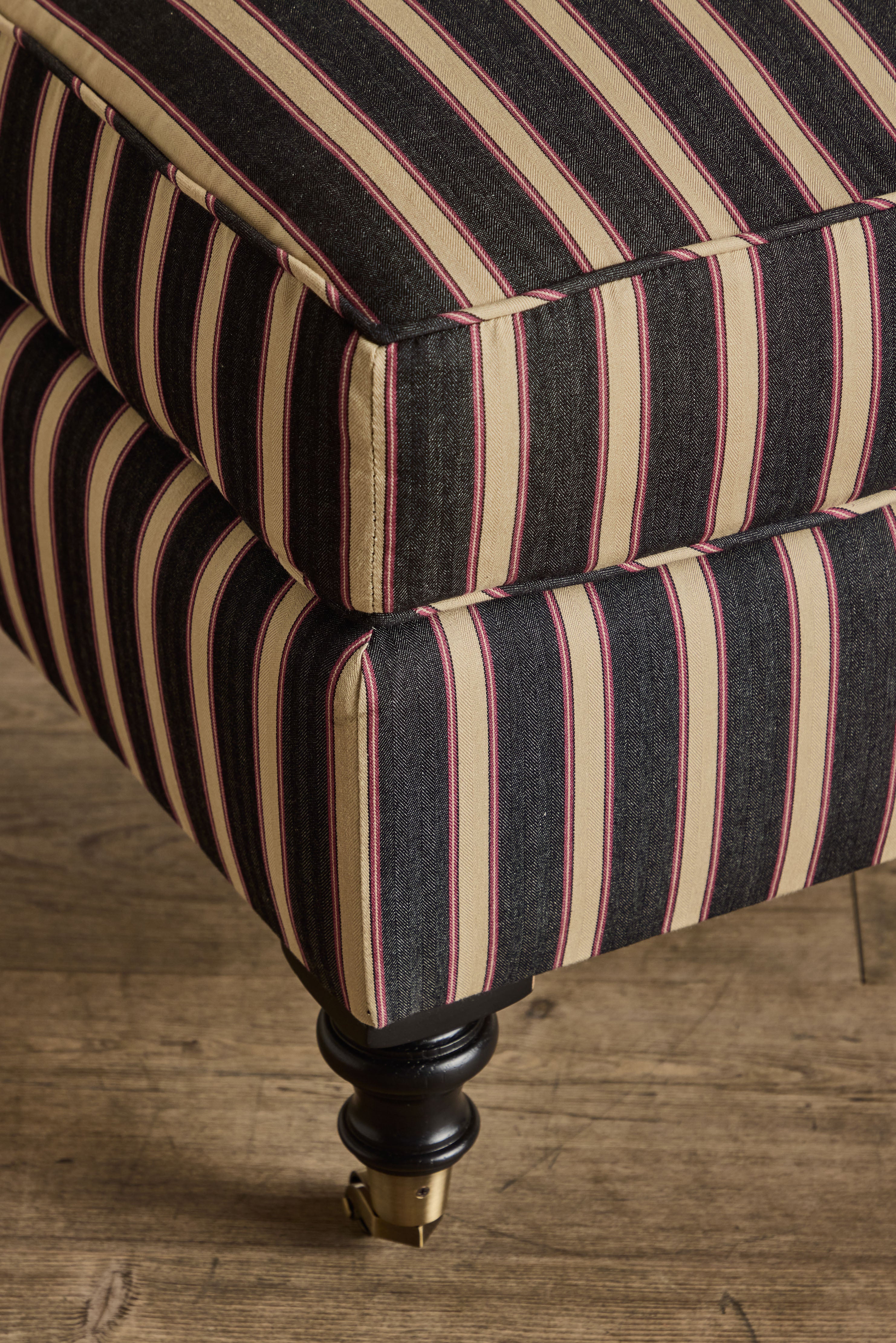 Shown in Customer's Own Material (Ian Mankin, Silhouette Stripe in Black/Claret and Dark Oak), Small Size