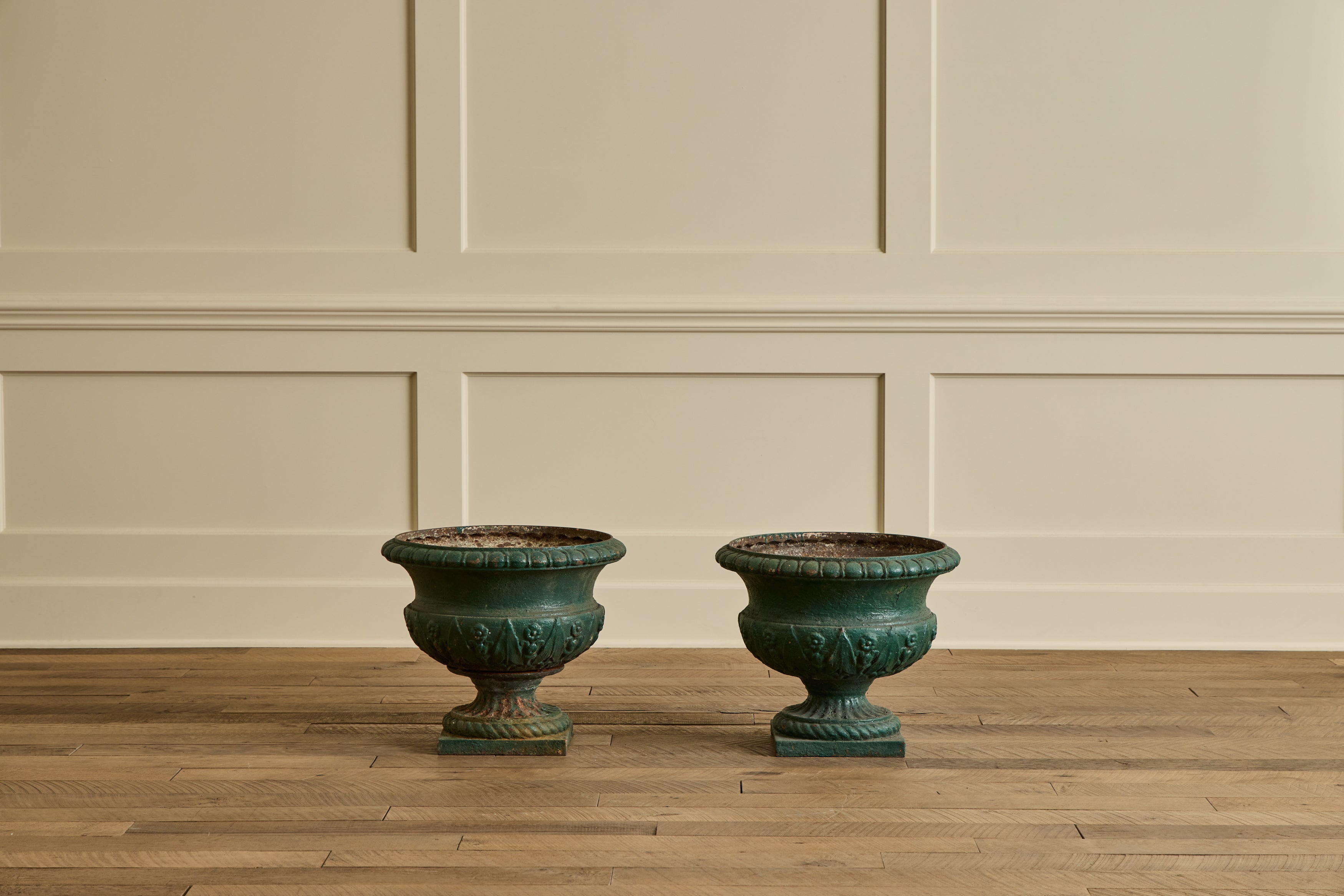 Pair of 18th Century Green Urns