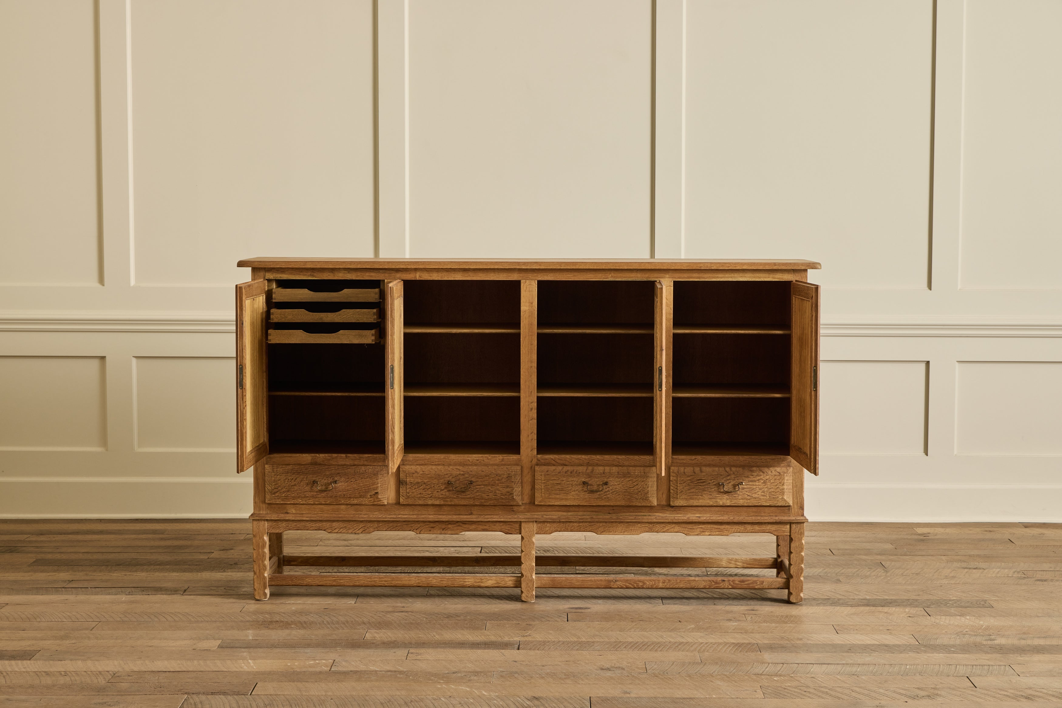 Grid Carved Oak Sideboard
