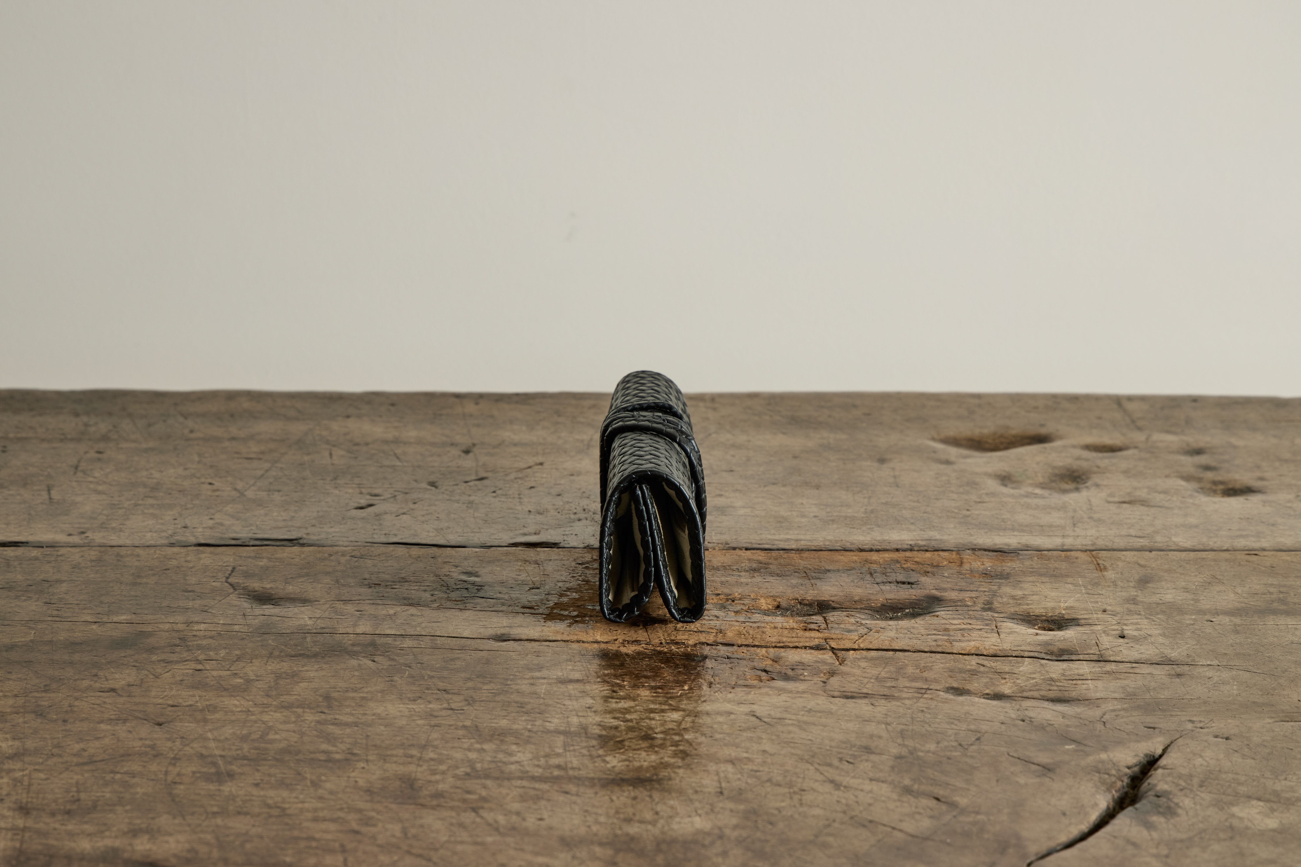 Black Woven Leather Jewelry Roll