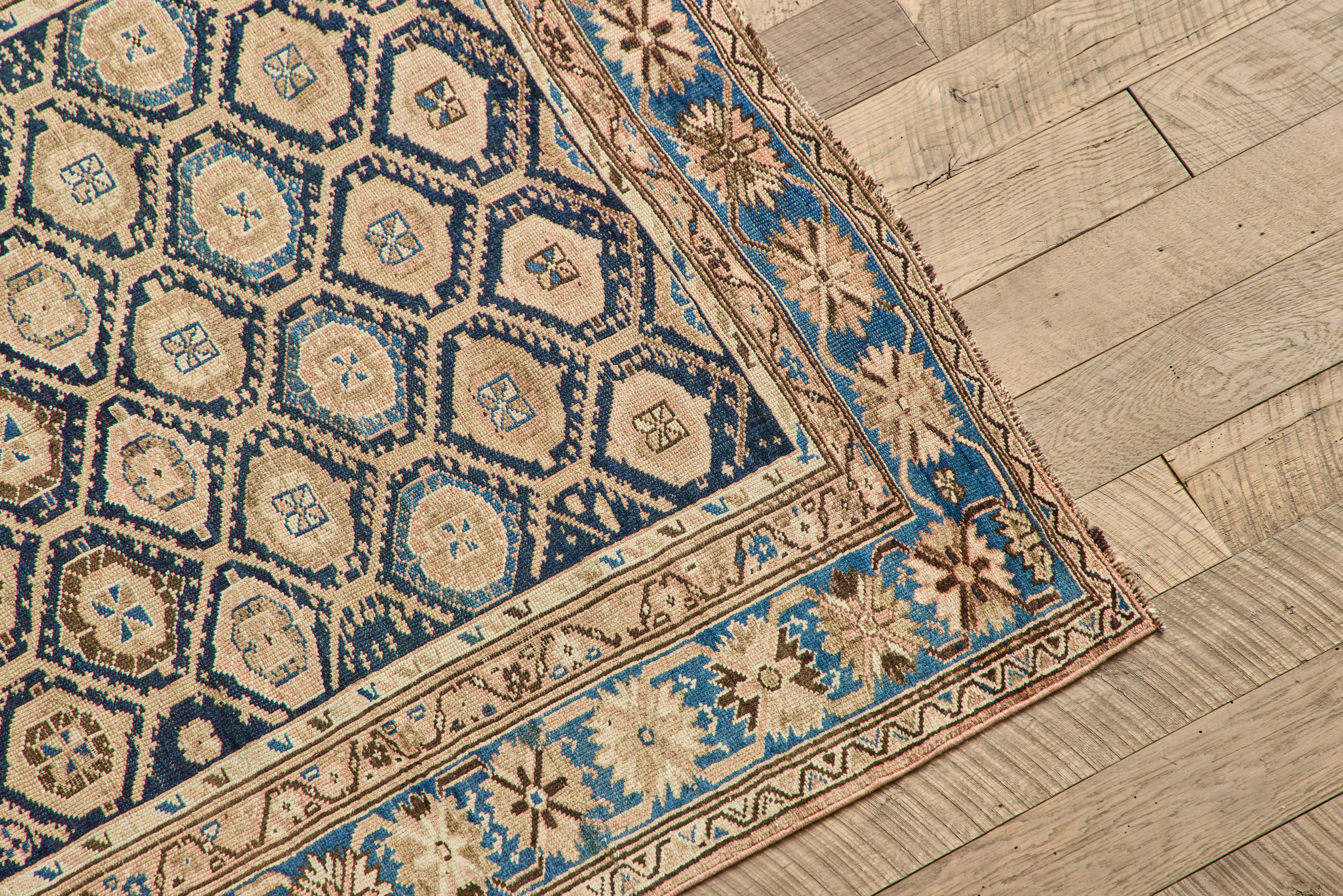 Blue & Beige Caucasian Rug 5'1 x 8'10