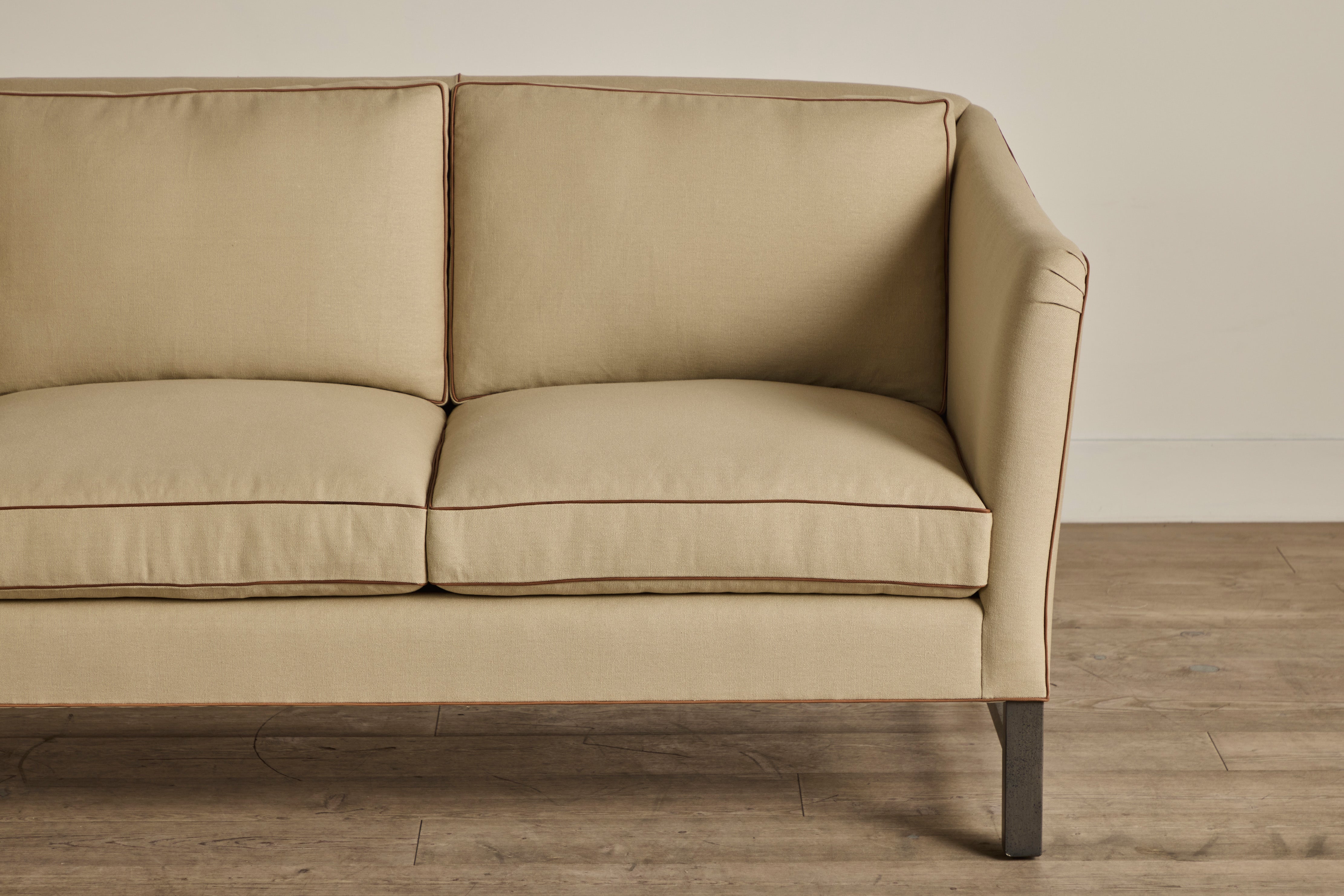 Shown in Customer's Own Material (Nickey Kehoe, Hemp in Flax with Howe Leather Tan Piping and Smoked Oak), 98 In.