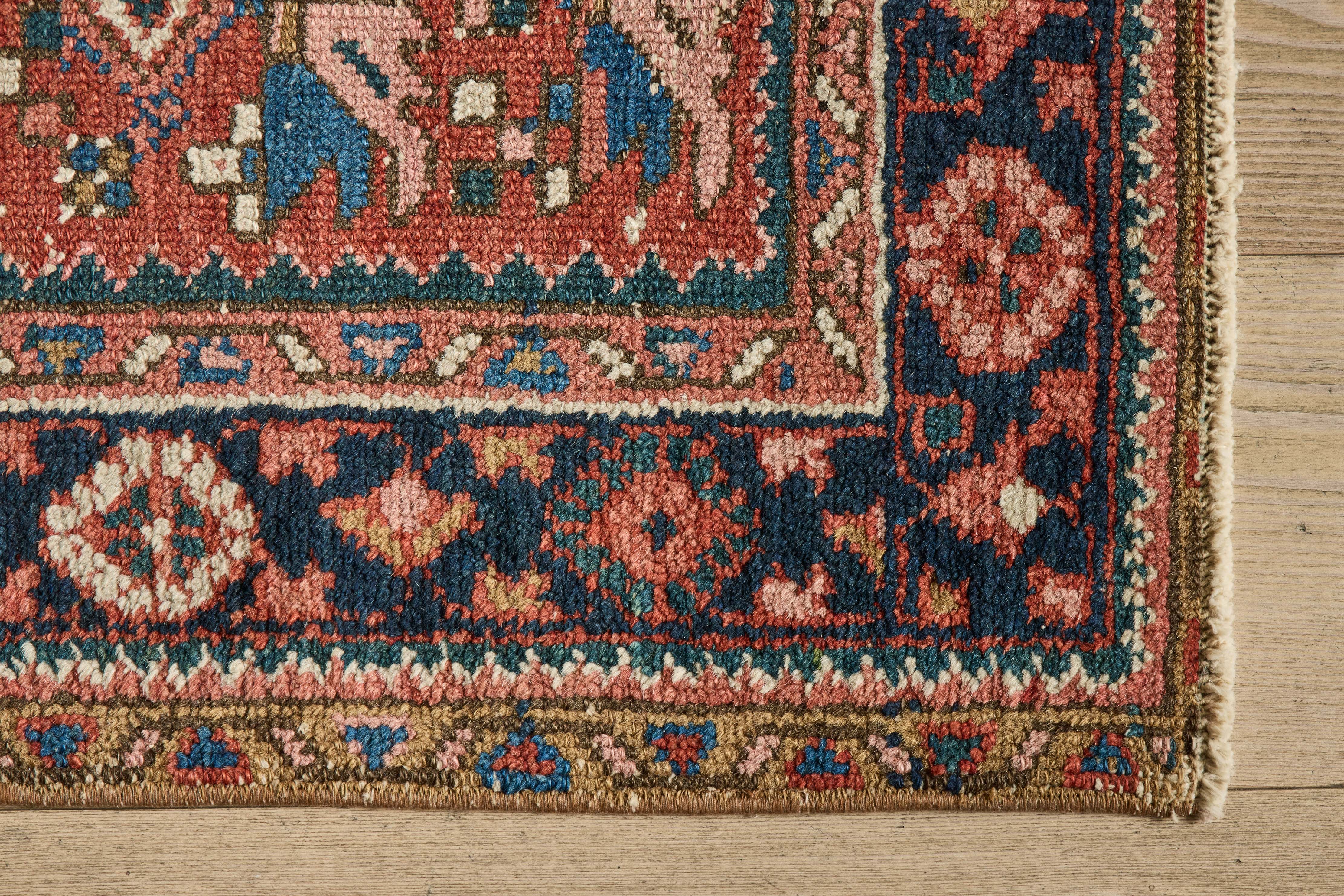 Red & Blue Heriz Throw Rug 3’3 X 4’2