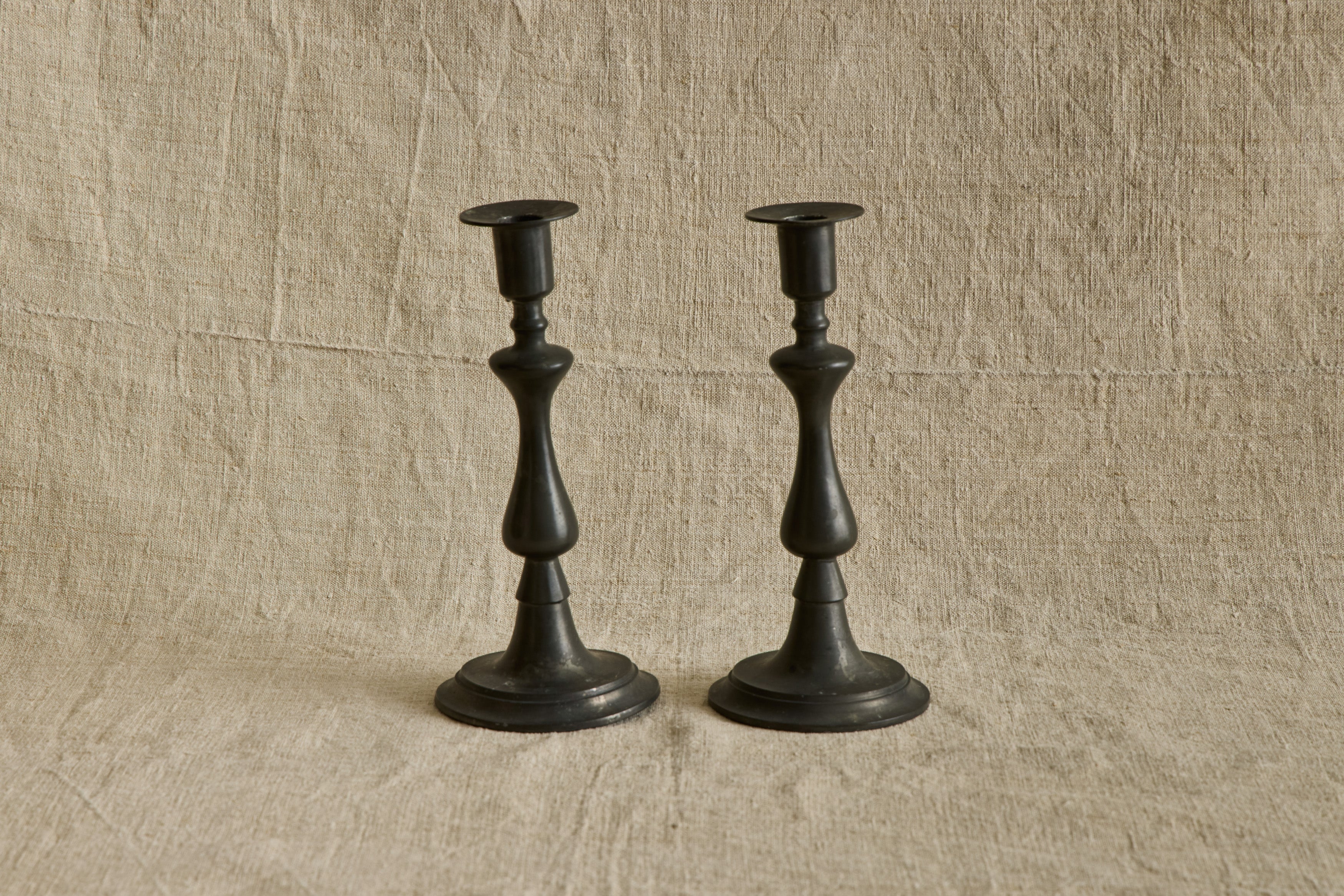 VTG PAIR OF 19TH CENTURY PEWTER CANDLESTICKS