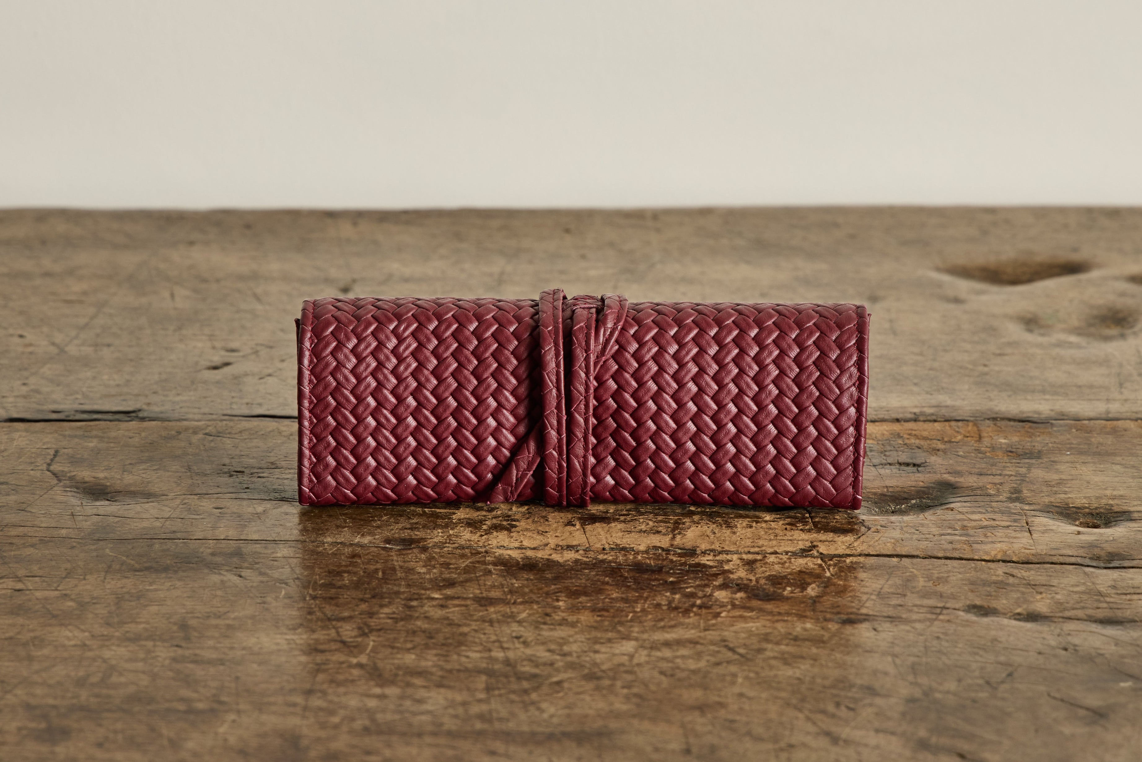 Burgundy Leather Jewelry Roll