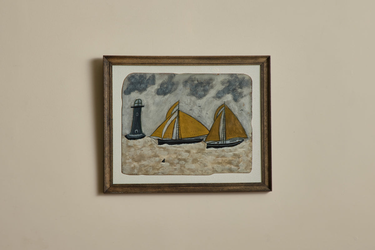 Boats Passing Lighthouse 23x20