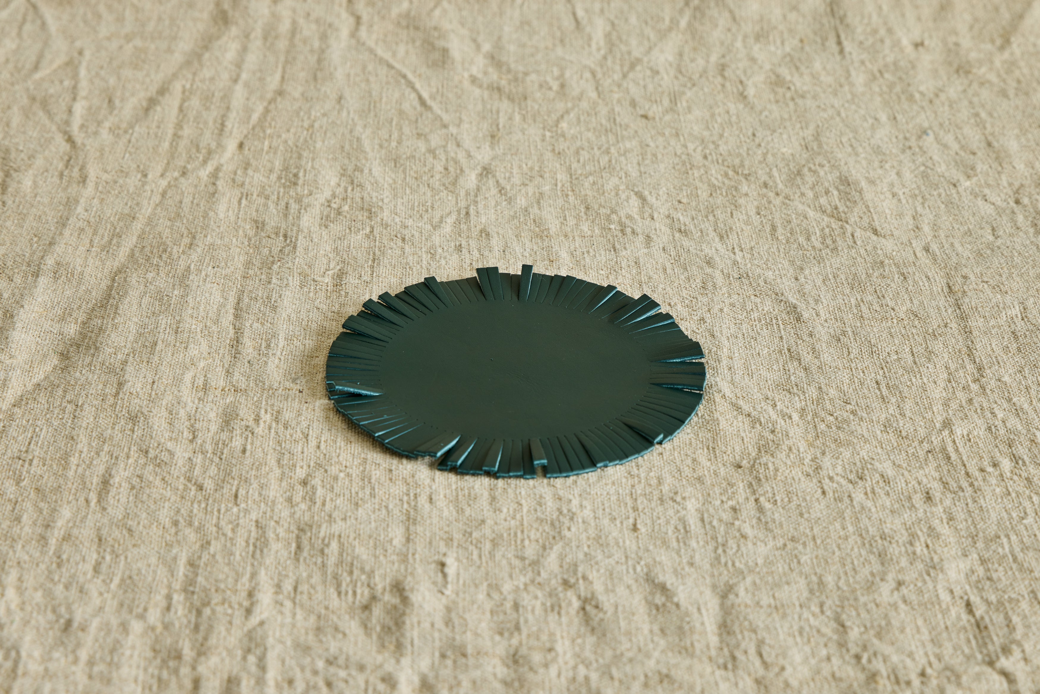 Fringe Leather Coasters in Forest, Set of 4