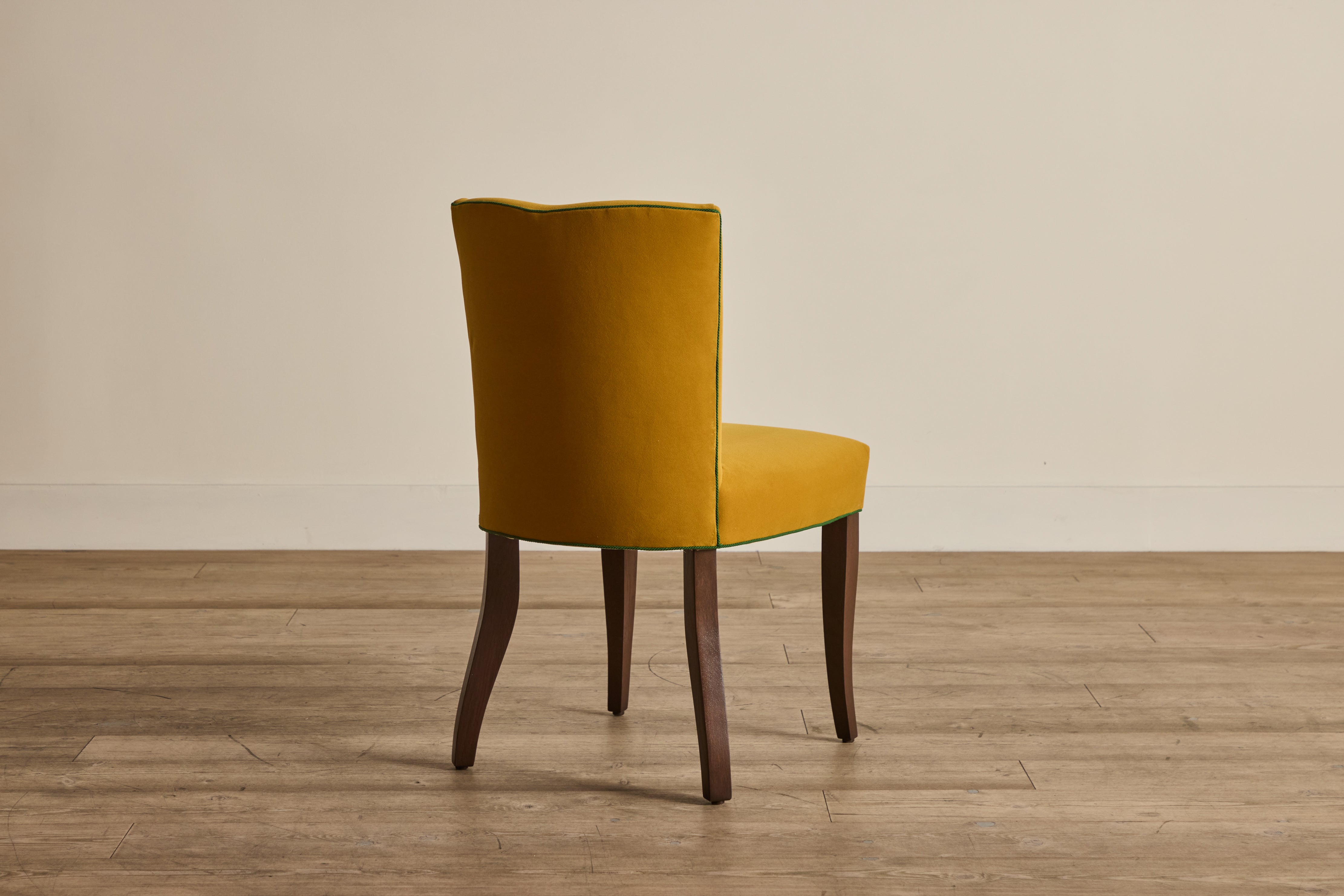 Shown in Customer's Own Material (Barker House, Velvet Ochre and Samuel & Sons, Saisons Cord in Basil) And Saddle