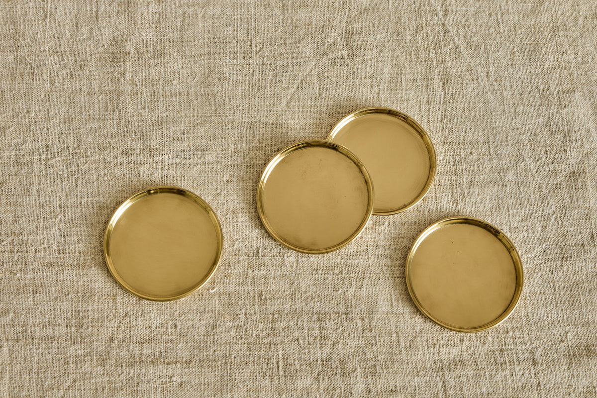 Unlacquered Brass Coasters, Set of 4