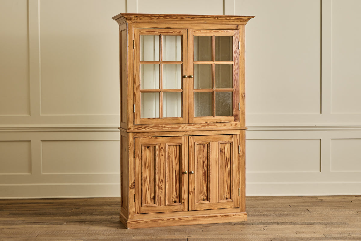 Belgian Pine Glass Door Cabinet