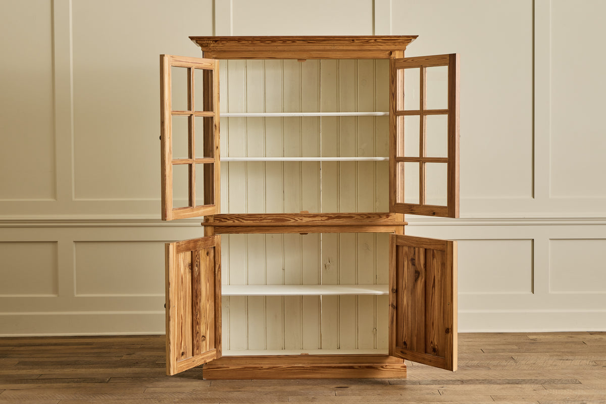 Belgian Pine Glass Door Cabinet