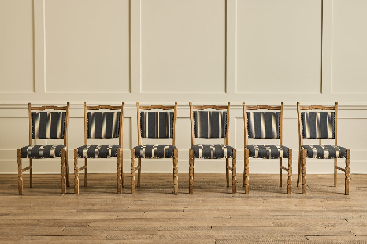 VTG SET OF 6 CARVED OAK DINING CHAIRS