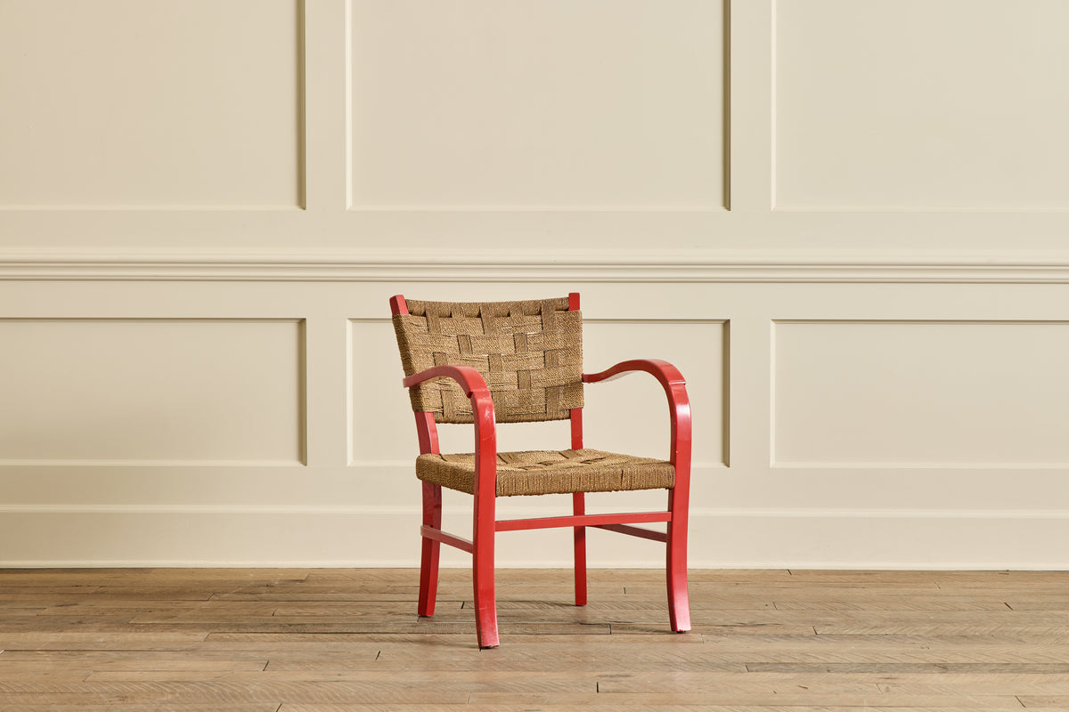 VTG RED PAINTED RUSH CHAIR