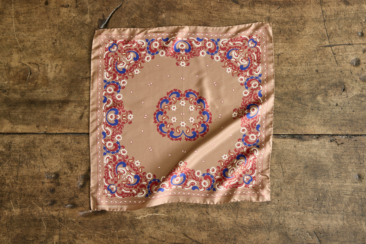 Small Flower Bandana Scarf in Camel