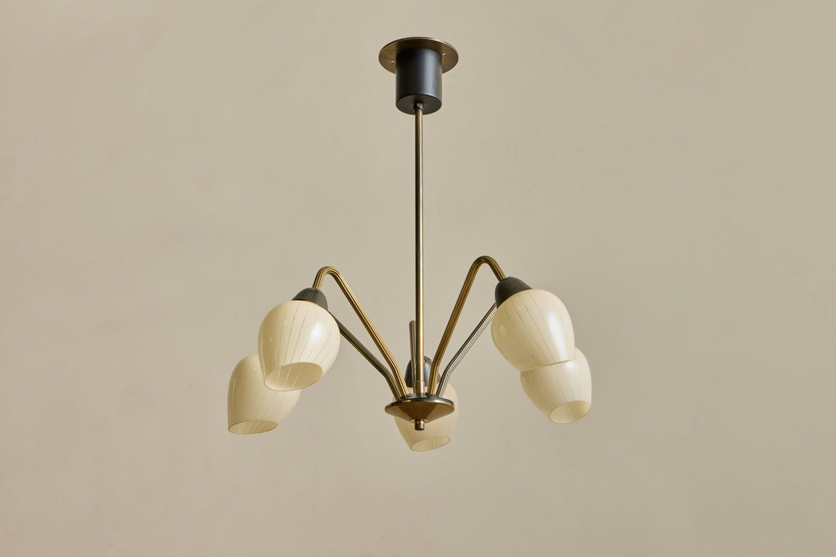 Scandinavian Brass & Glass Chandelier
