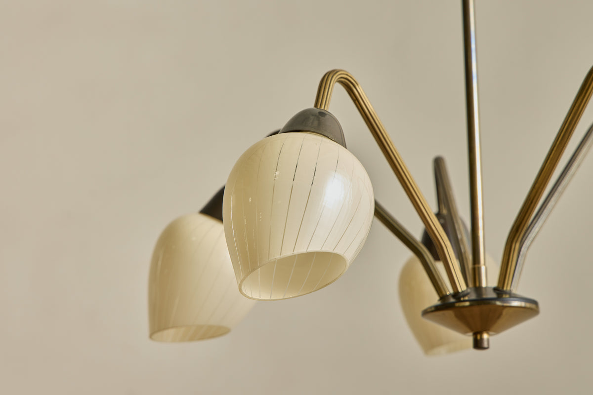 Scandinavian Brass & Glass Chandelier