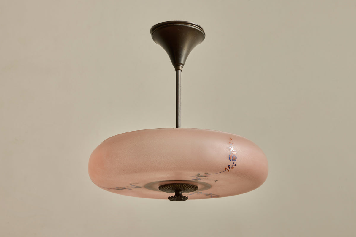 VTG PINK DECO GLASS PENDANT