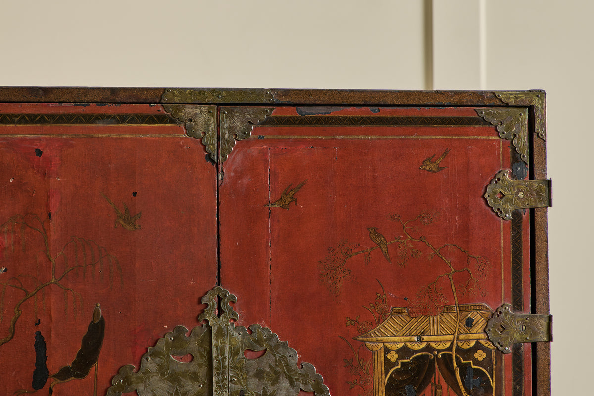 1950s Red Chinois Bar Cabinet