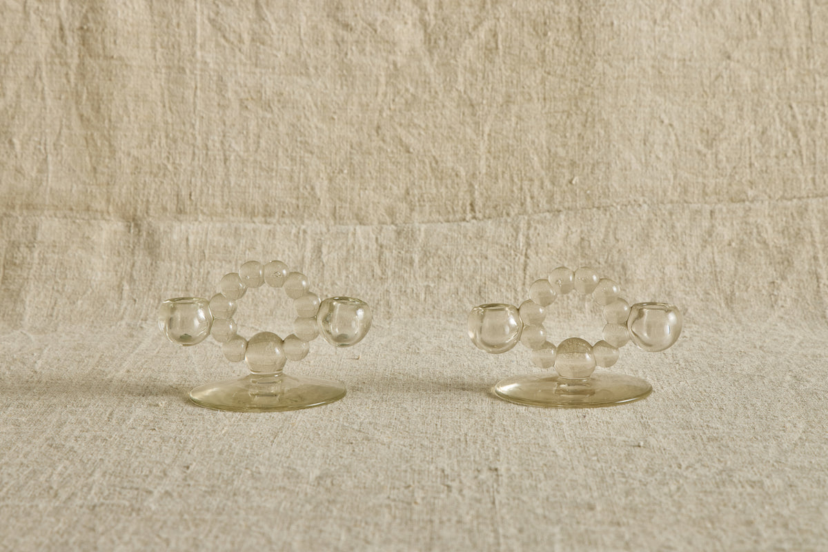 VTG PAIR OF BEADED GLASS CANDLE HOLDERS
