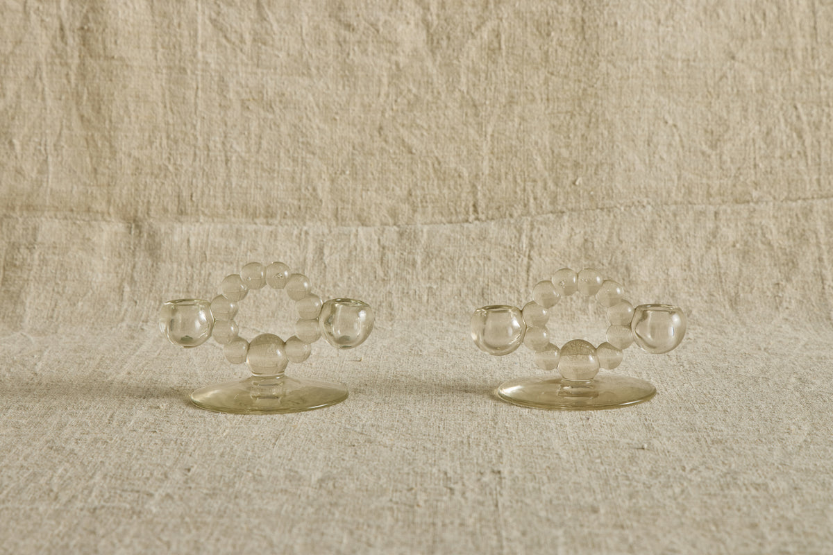 Pair of Beaded Glass Candle Holders