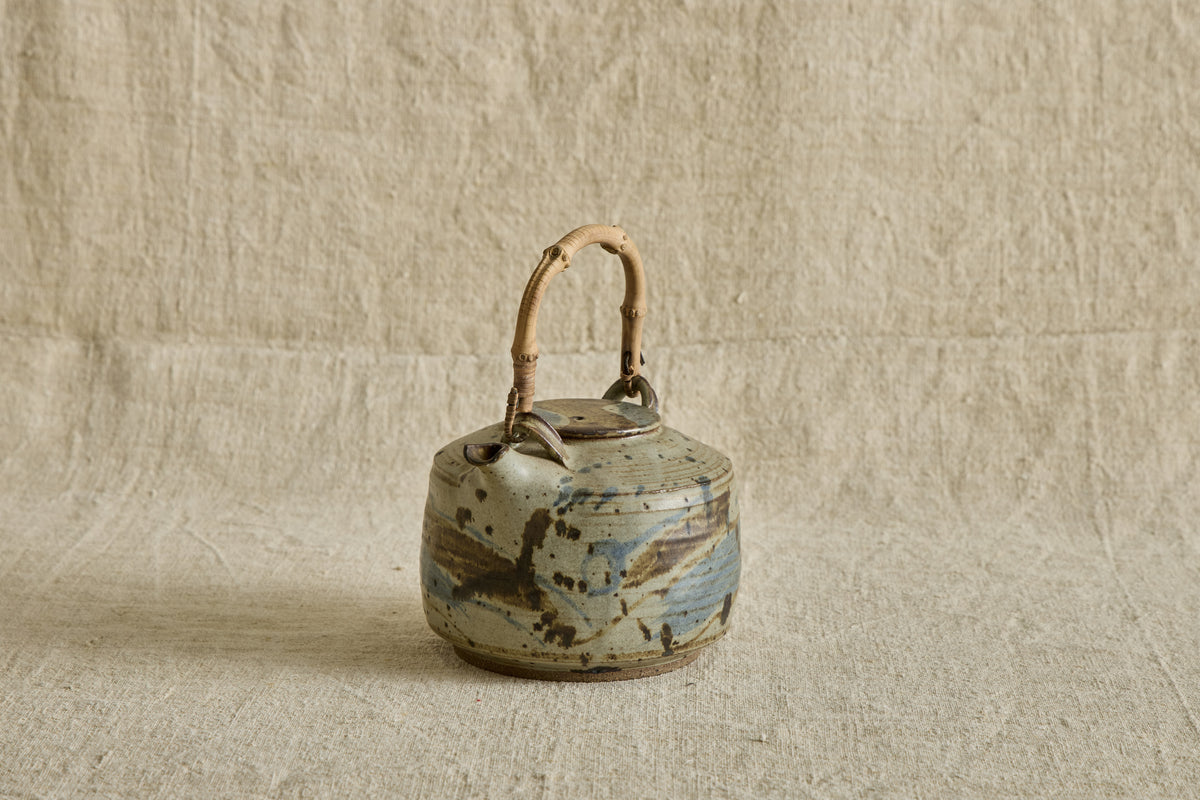 Blue Ceramic Teapot with Bamboo Handle