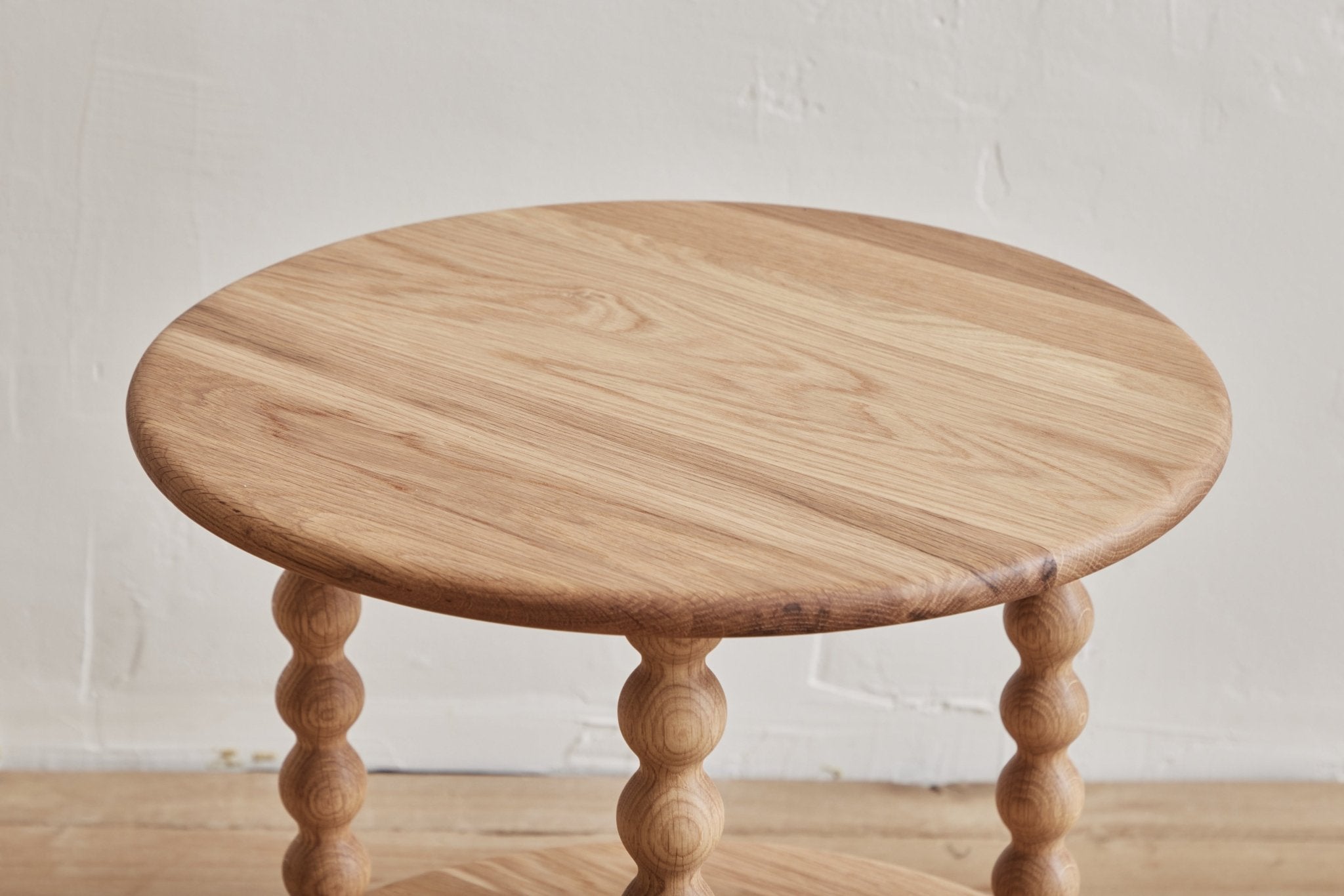 Alfred Newall, 2 - Tier Round Bobbin Side Table in Natural Oak (LA) - Nickey Kehoe