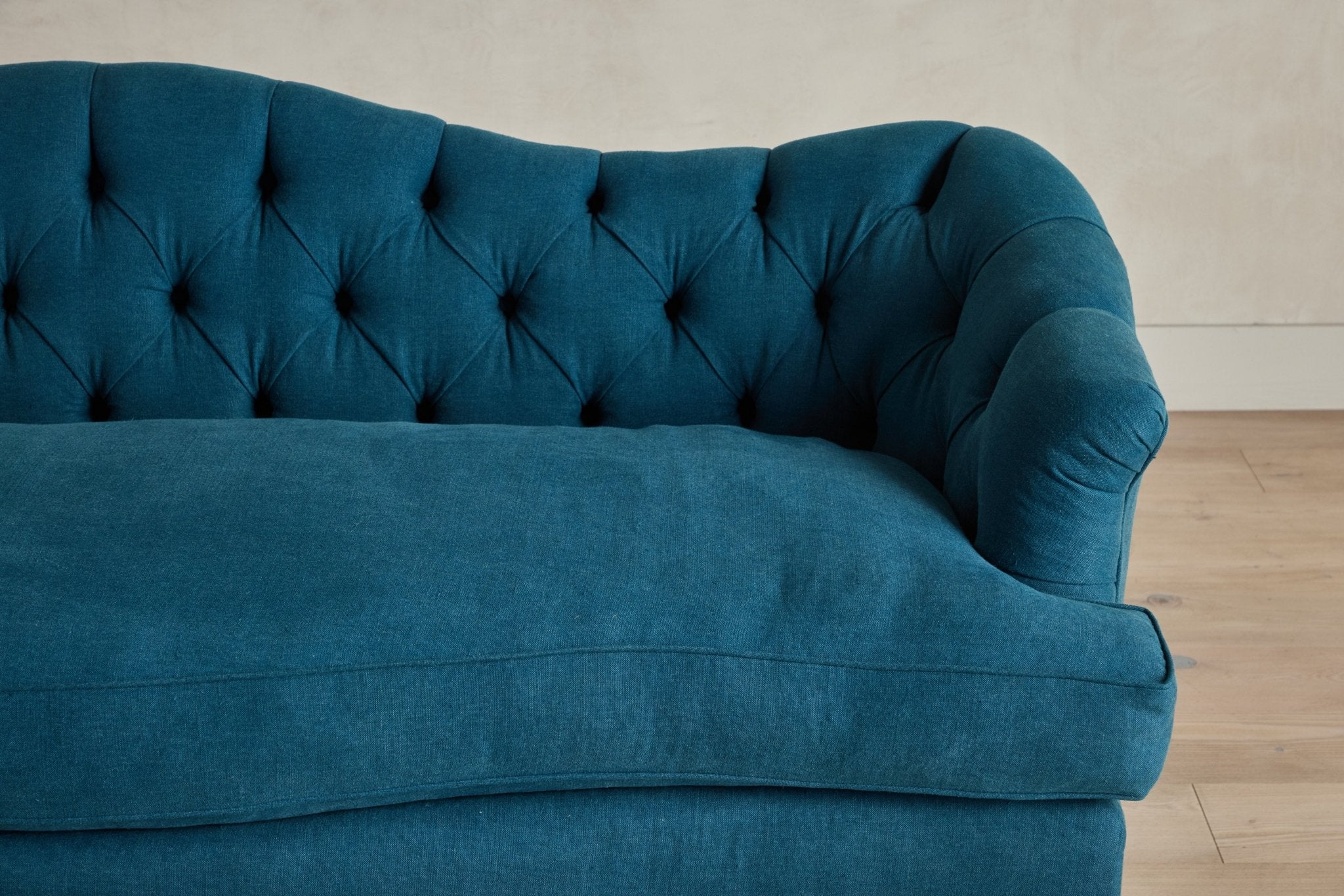 Shown in Libeco Petrol Stonewash Linen and Natural Oak