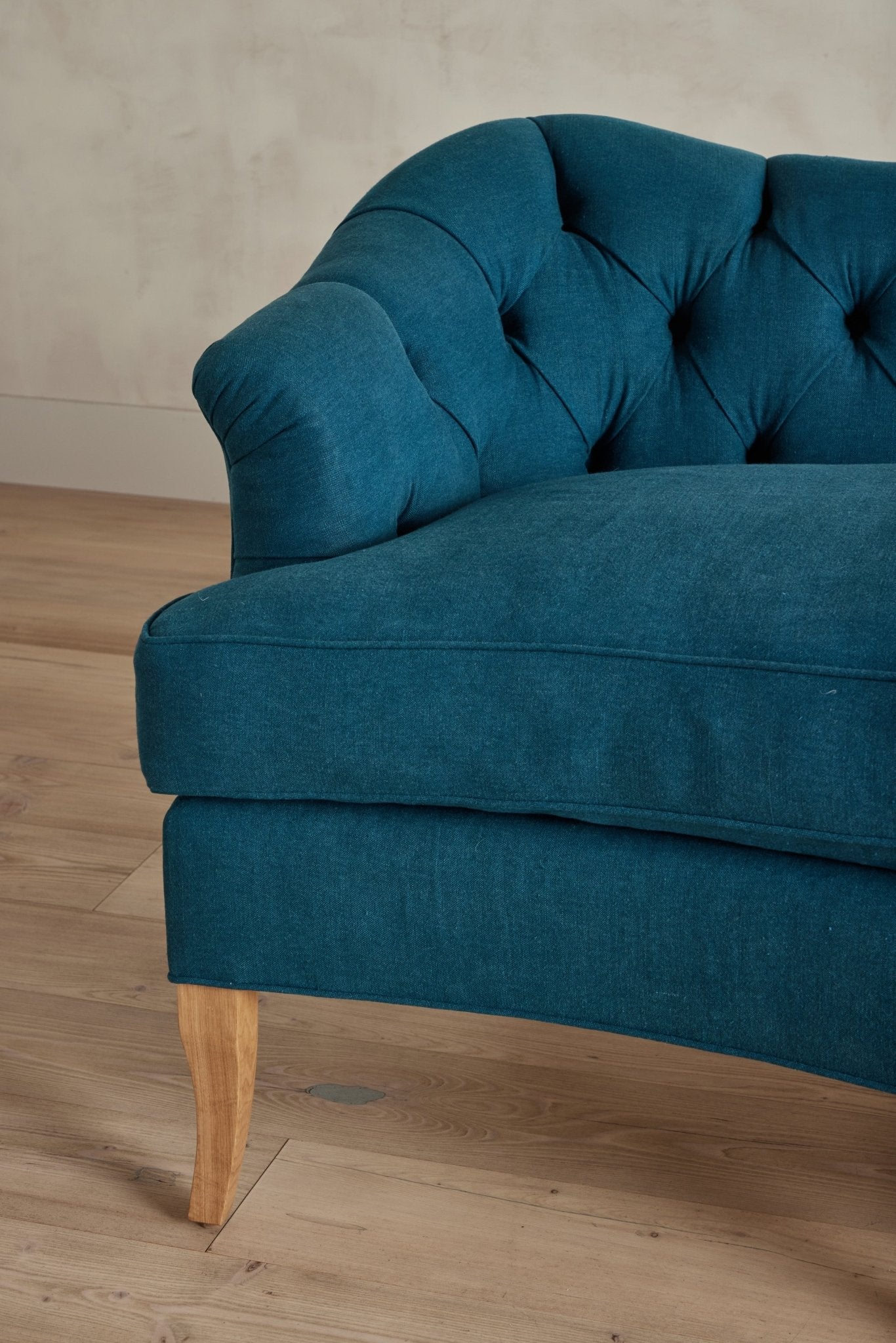 Shown in Libeco Petrol Stonewash Linen and Natural Oak