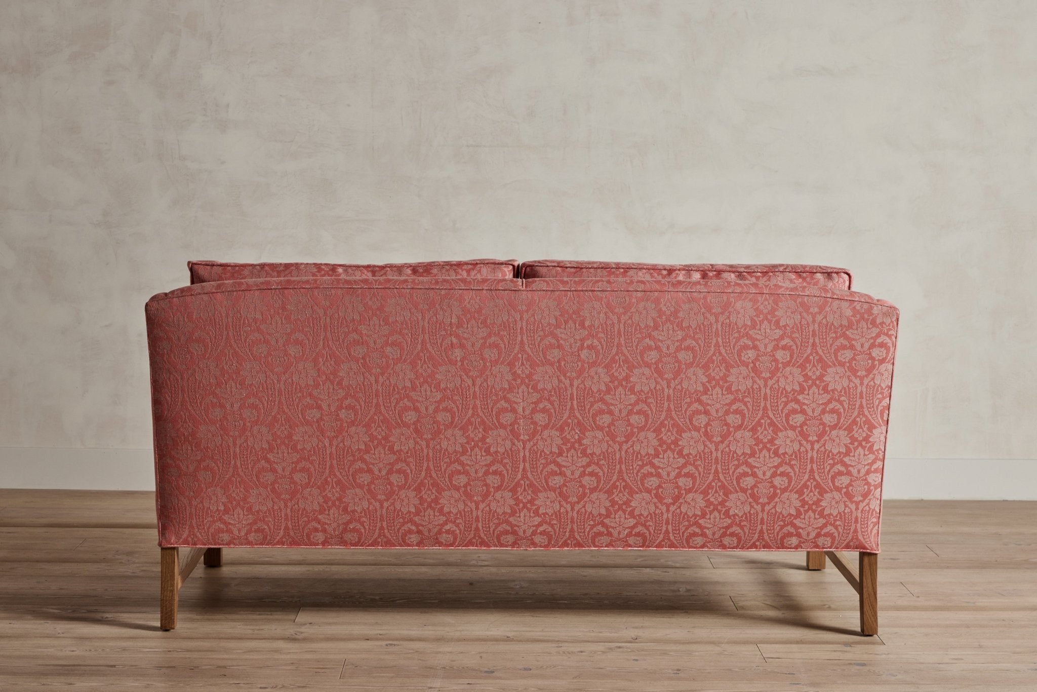 Shown in Customer's Own Material (Italian Jacquard in Antique Pink and Taupe) and Natural Oak
