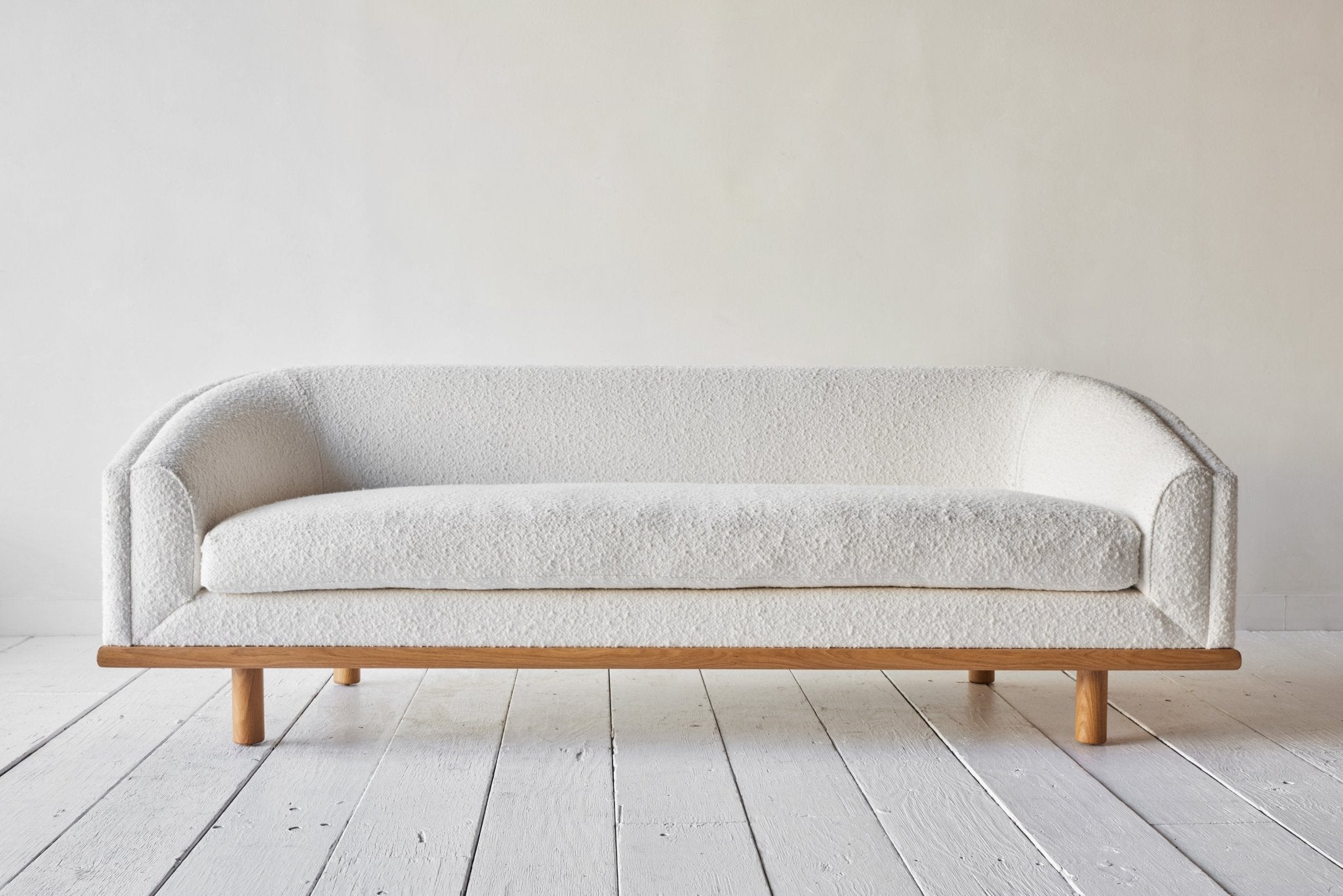 Shown in Libeco Cream Boucle and Natural Oak, 90 in.