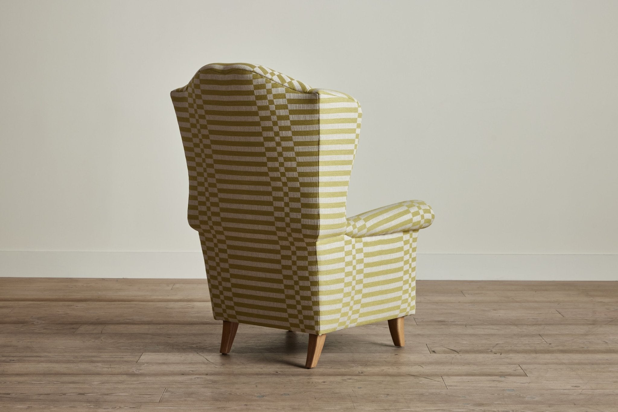 Shown in Customer’s Own Material (George Spencer Design Check Stripe Lime) and Natural Oak